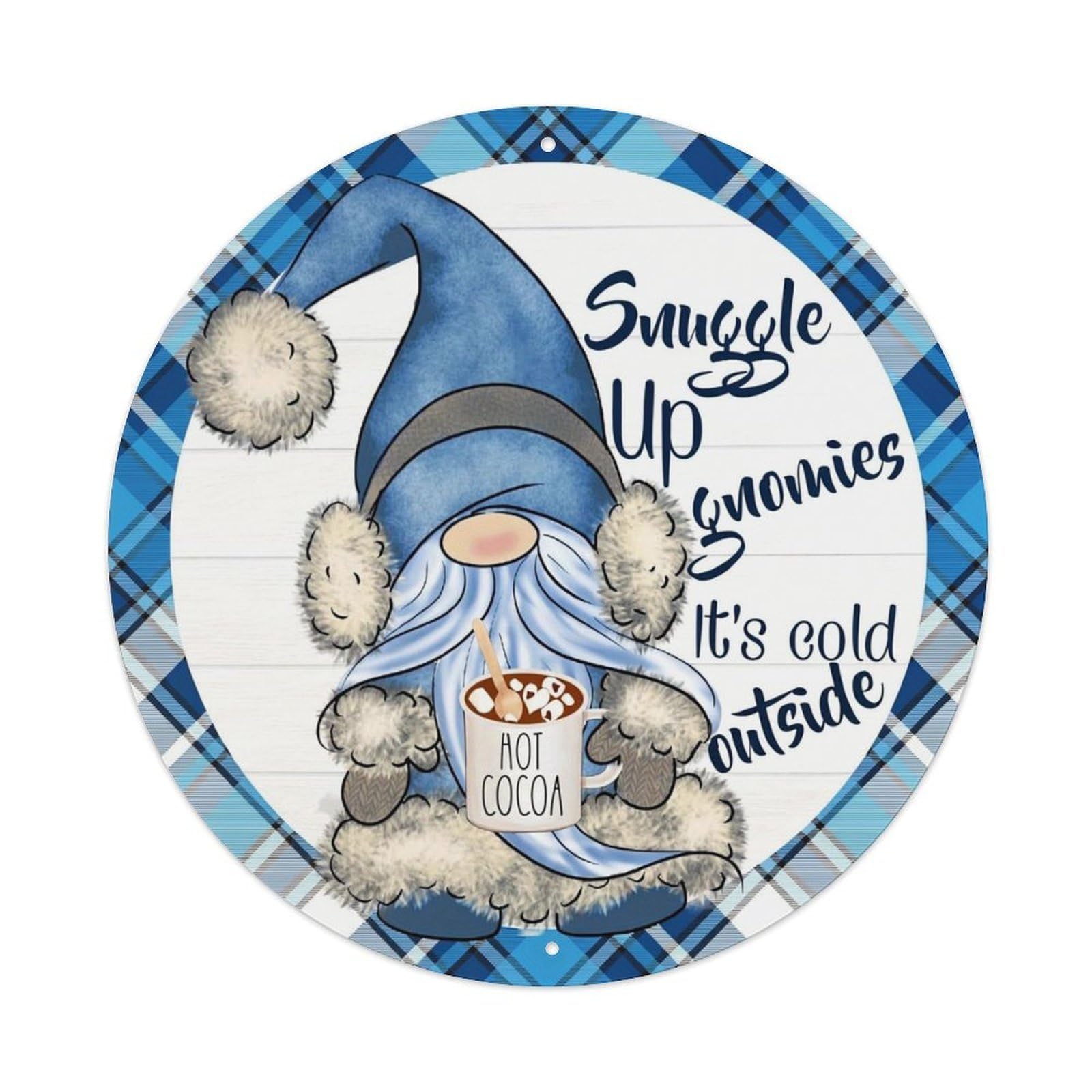 Snuggle Up Gnomies Hot Cocoa Vintage Metal Tin Sign Retro Wall Decor for Home Bar Garage Cafe, Indoor & Outdoor Decorative，circle Metal Poster, 8x8 Inch