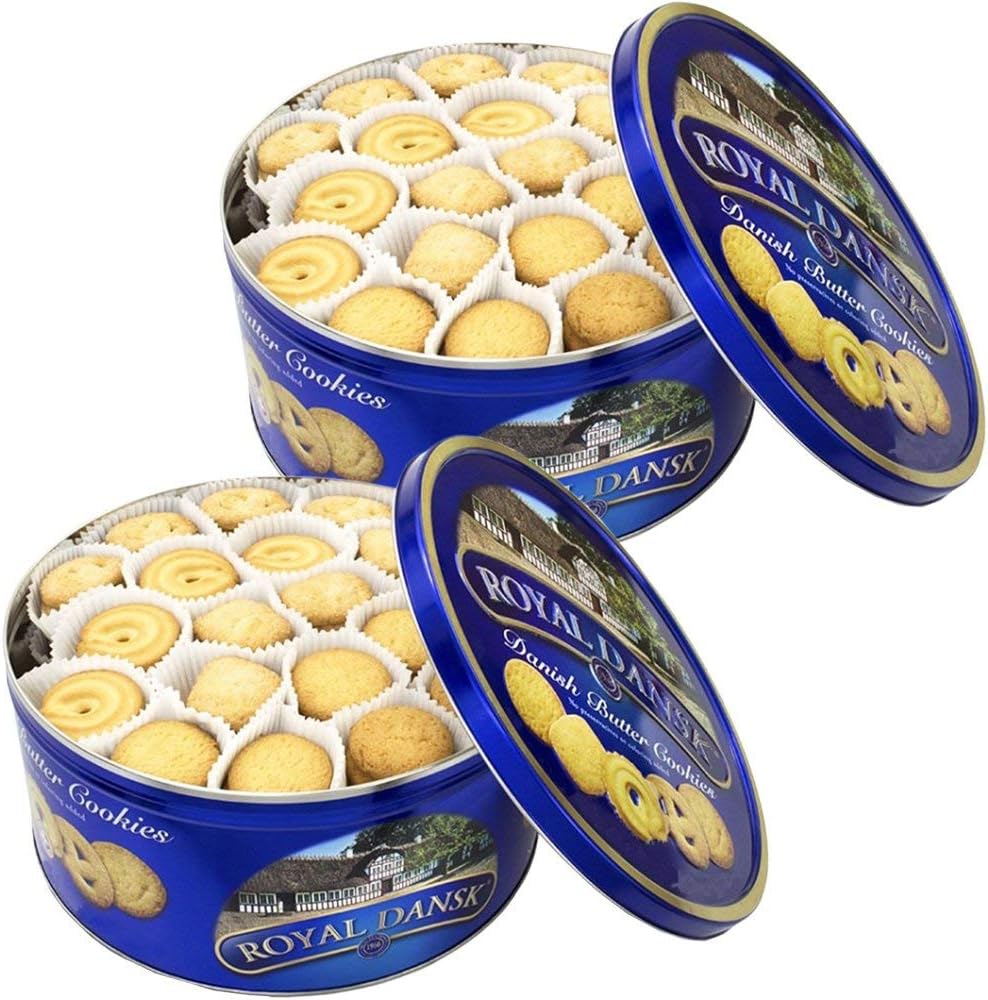 Royal Dansk Butter Cookies Tin Set, 4 Lb Total 2 Tins Filled with
