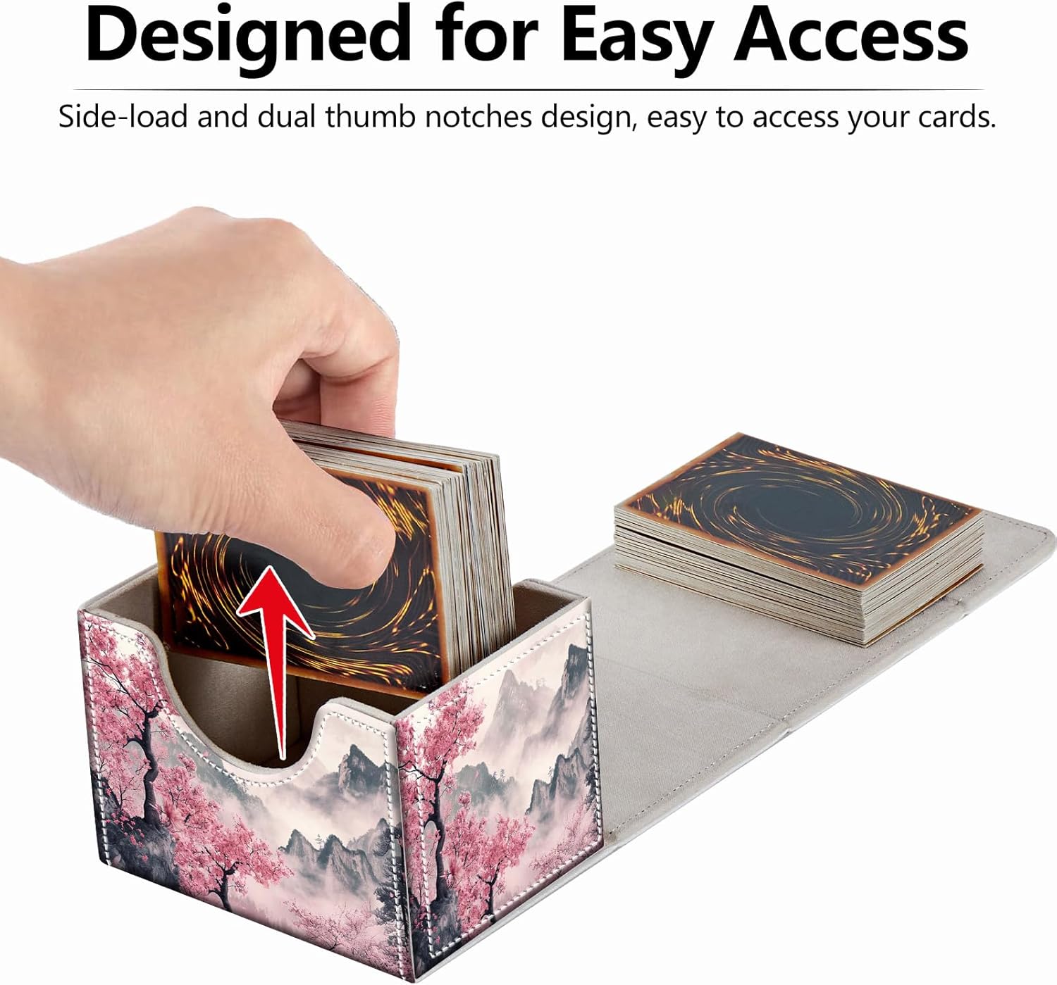 Strong Magnet Card Case Deck Box Mtg Card Box Playing Card Box Tcg Up to 200 Cards Creative Pattern Trading Card Storage Box for Collectible Card Games, Pink Trees And Mountains