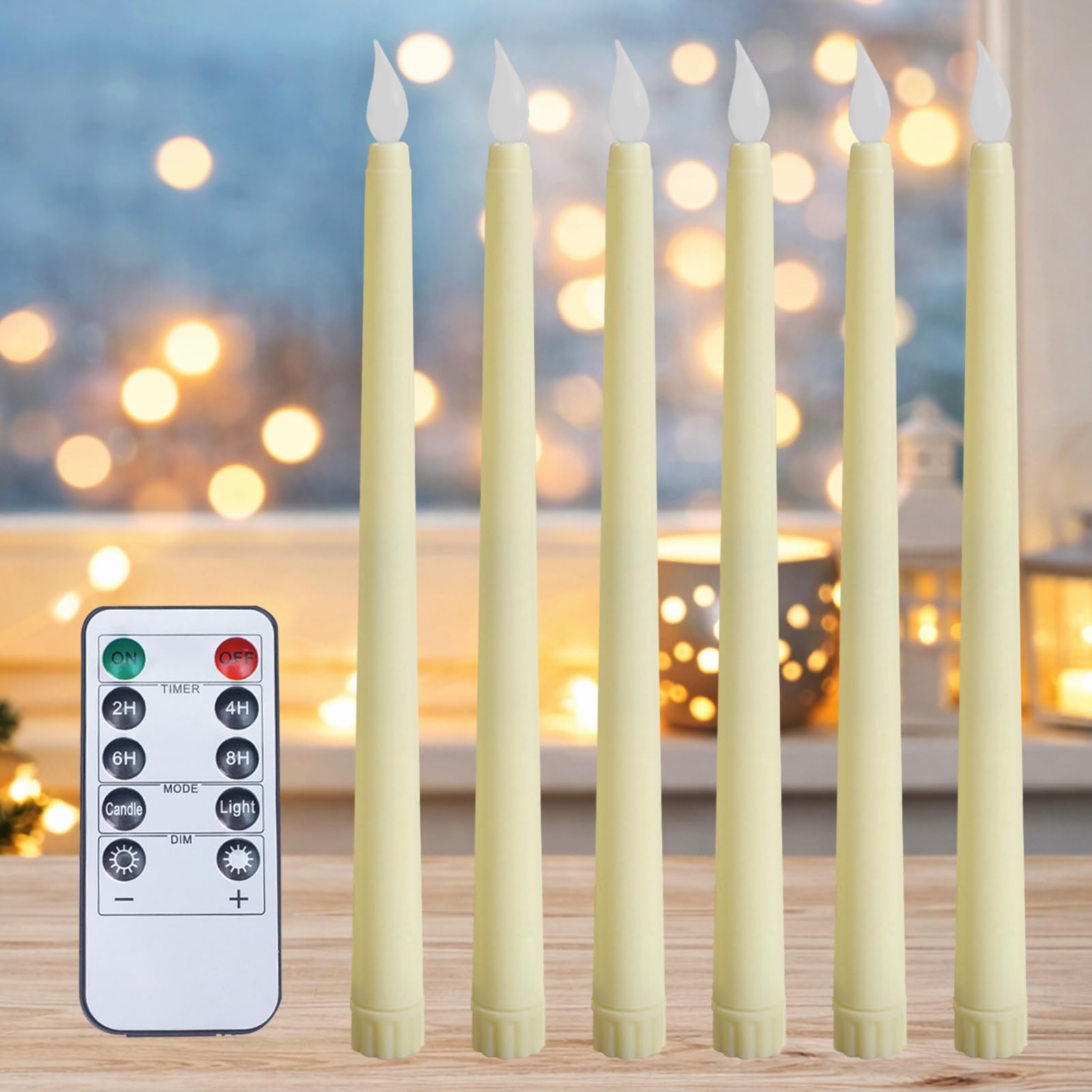 6PCS Led Candles, Led Candle Sticks with Remote Control, 3D Wick Light Window Led Candle Ivory Battery Operated Pack of 6, Christmas Home Wedding Decor[Energy Class A]