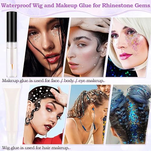 Miniatura 6 de Gemas de diamantes de imitación para el cabello con pegamento de maquillaje, joyas de parte trasera plana, cristales semicirculares, perlas