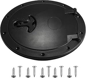 Five Oceans 5 Inch Boat Hatch, Marine Access Hatch, Round Inspection Deck Plate Hatch With Detachable Cover, UV Resistant ABS Black Plastic, For