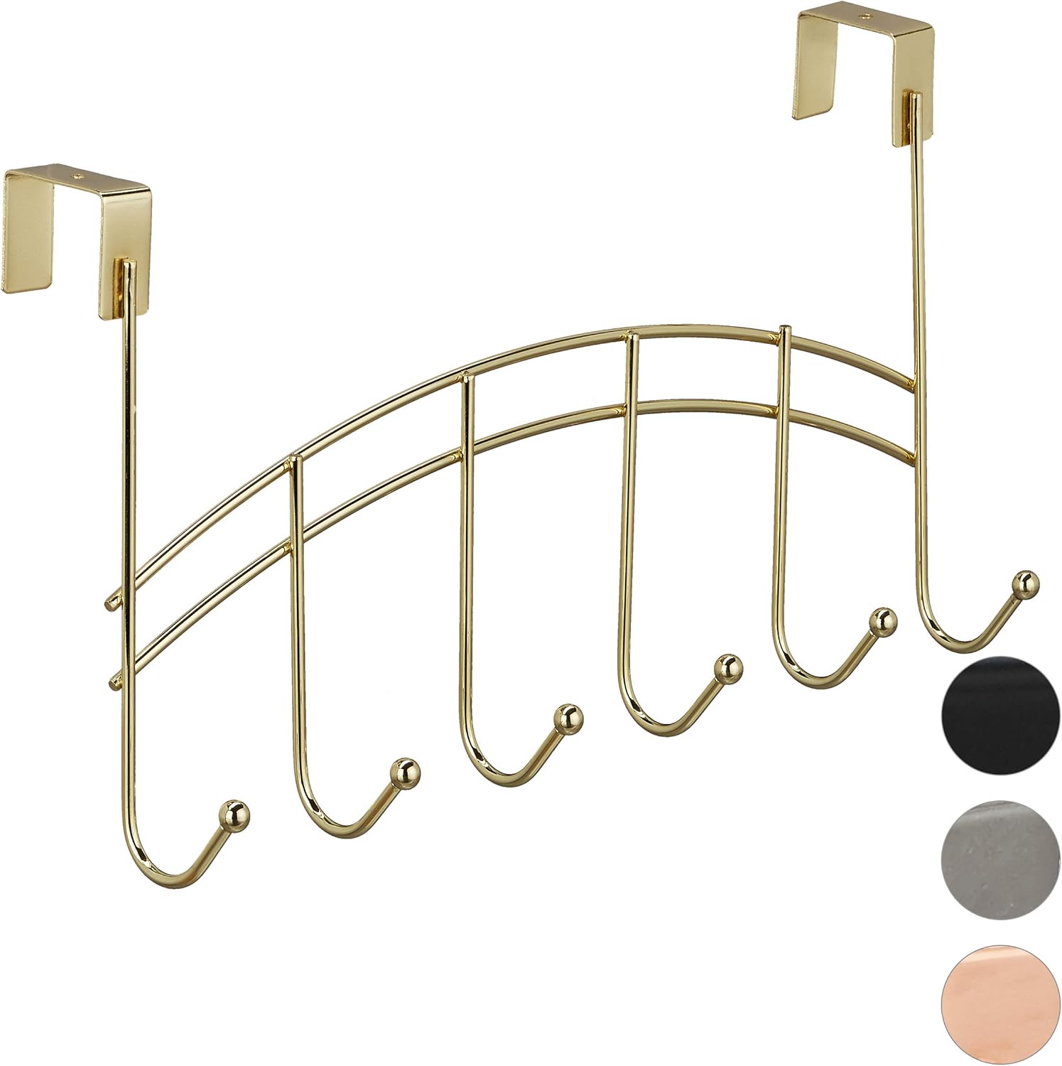 relaxdays Perchero Puerta 6 Ganchos, Metal, Dorado, 21 x 40 x ...