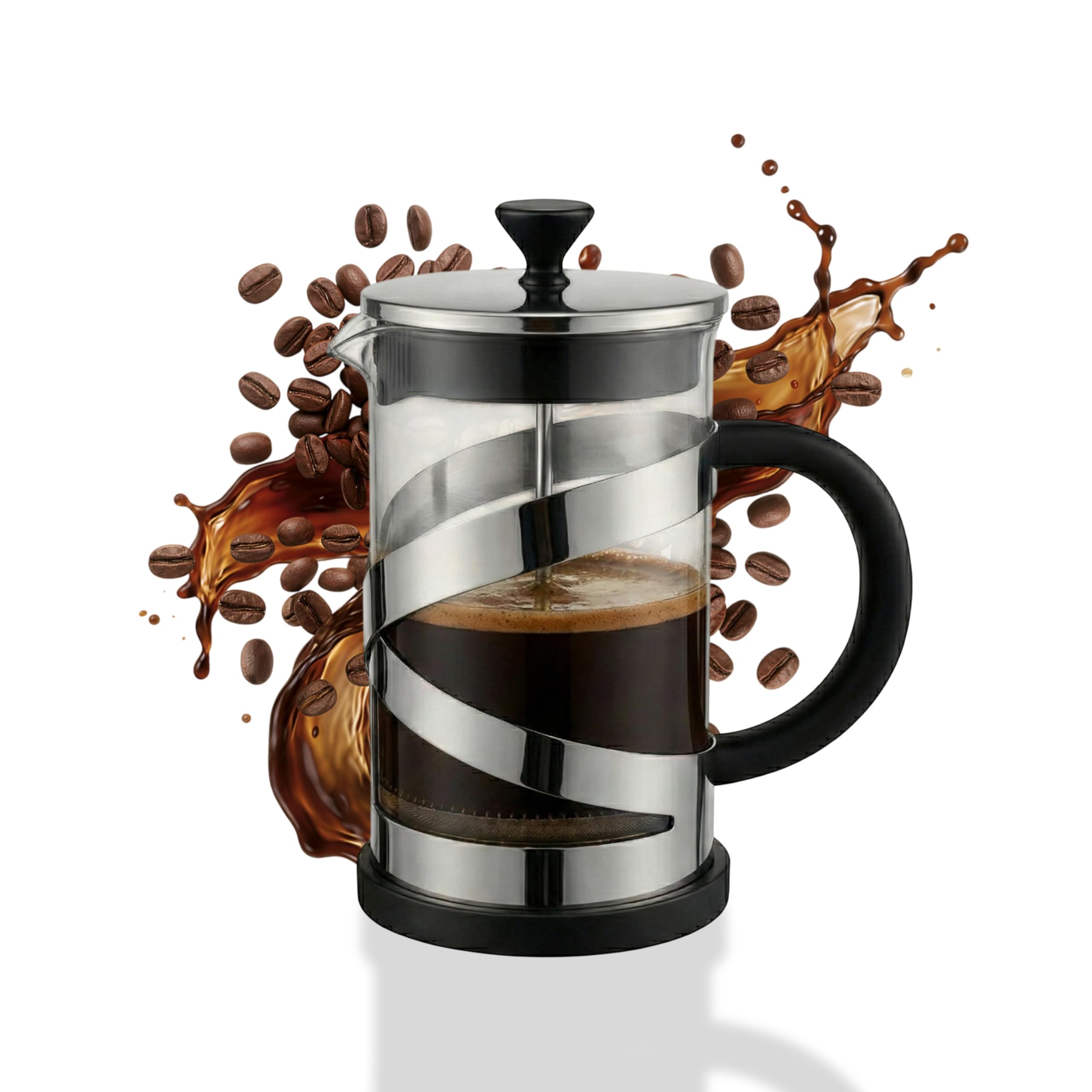 Cafetiere 8 Cup French Press, Coffee Press for Ground Coffee, Cafetiere Coffee Brewer with 3 Level Stainless Steel Filter & Heat Resistant Glass, Perfect for Coffee Lover Gifts, 21 oz/600 ML(Silver)