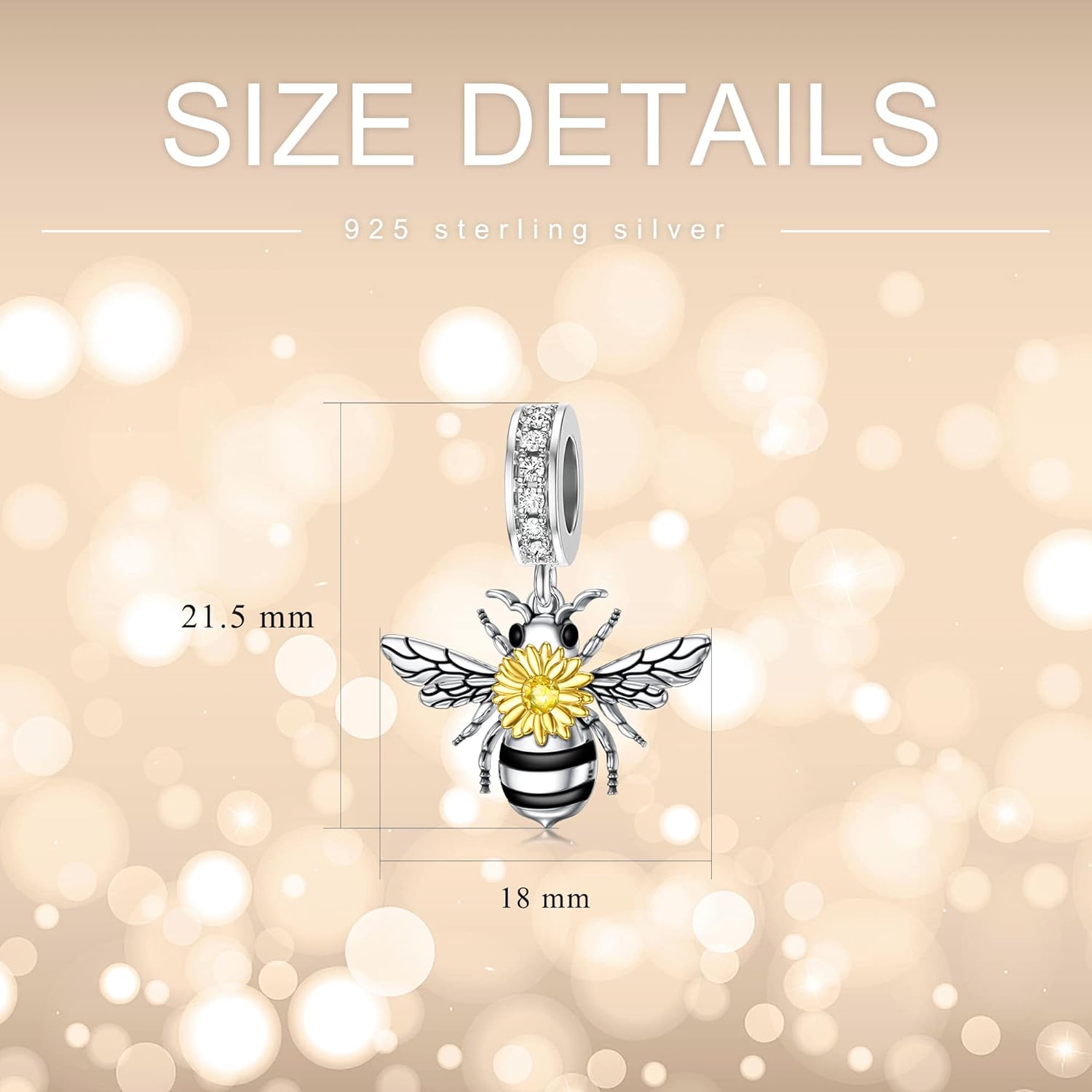 PELOVNY Spacer Bee Charm 925 Sterling Silver Queen Bumble Bee Bead with Sunflower Honeycomb Bracelet Jewelry Gifts for Women Birthday Christmas Halloween - Image 5