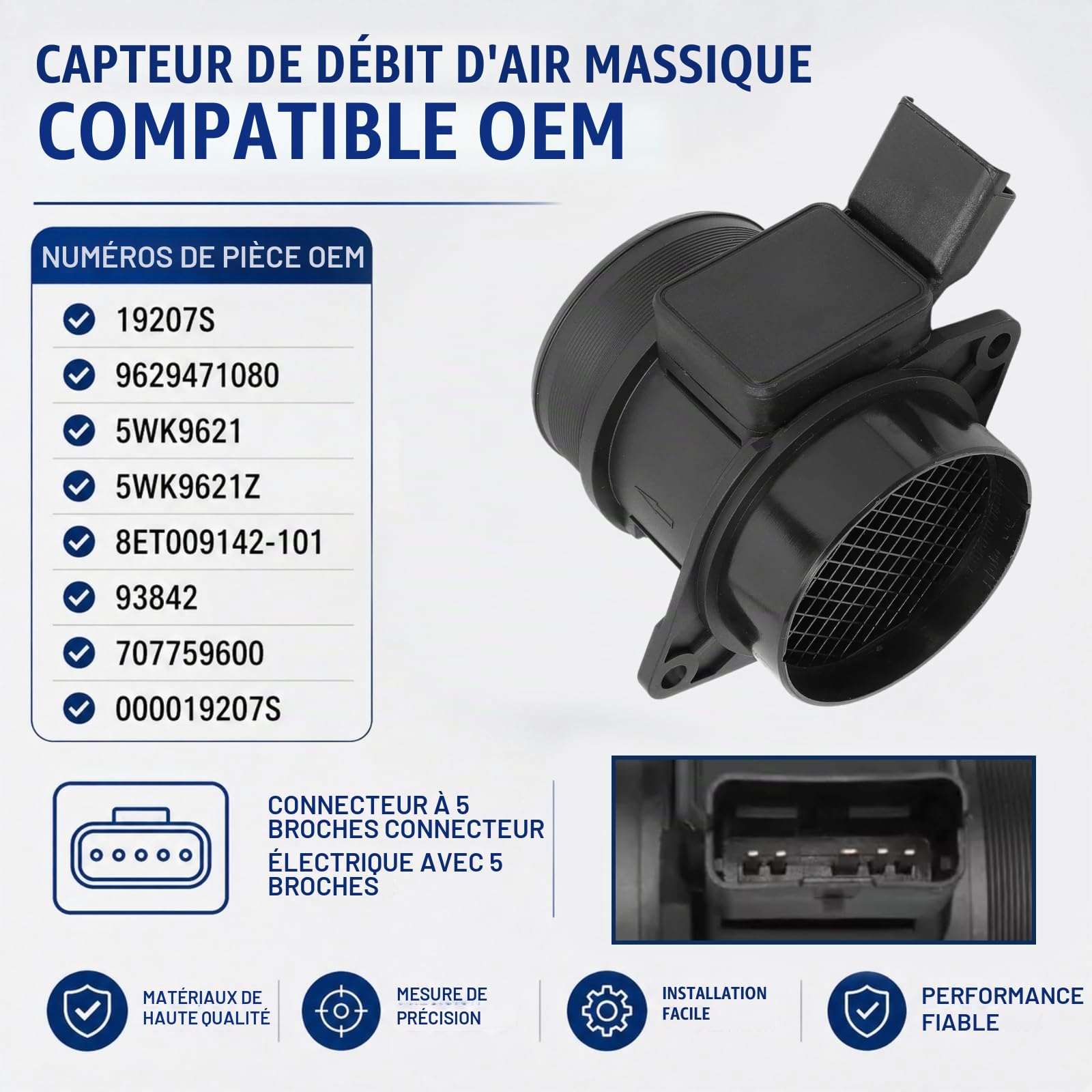Twowinds Débitmètre d'air 5wk9621 Compatible avec Citroën Berlingo Jumpy | Compatible avec Citroën Xantia Xsara C5; Peugeot 306 307 406 806 Partner Expert; Fiat Scudo Ulysse