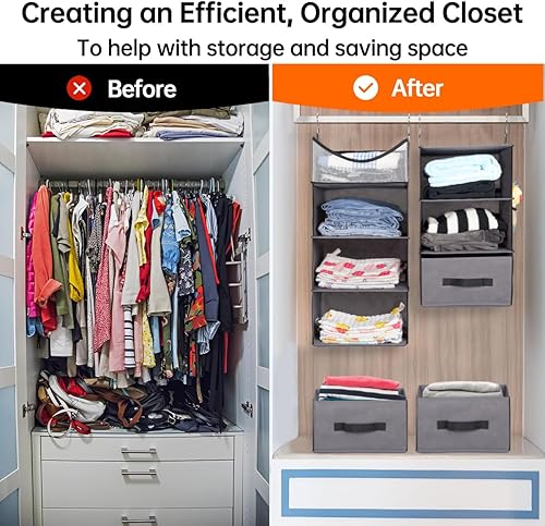 Miniatura 3 de WishJazz Organizador de armario colgante de 7 estantes y almacenamiento con 3 cajones, estantes colgantes separables para armario, organizador