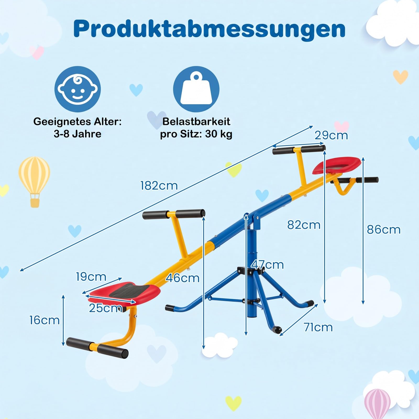 COSTWAY 2-Sitzer Schaukelwippe, Gartenwippe 360° drehbar, Kinderwippe Metall bis 60kg