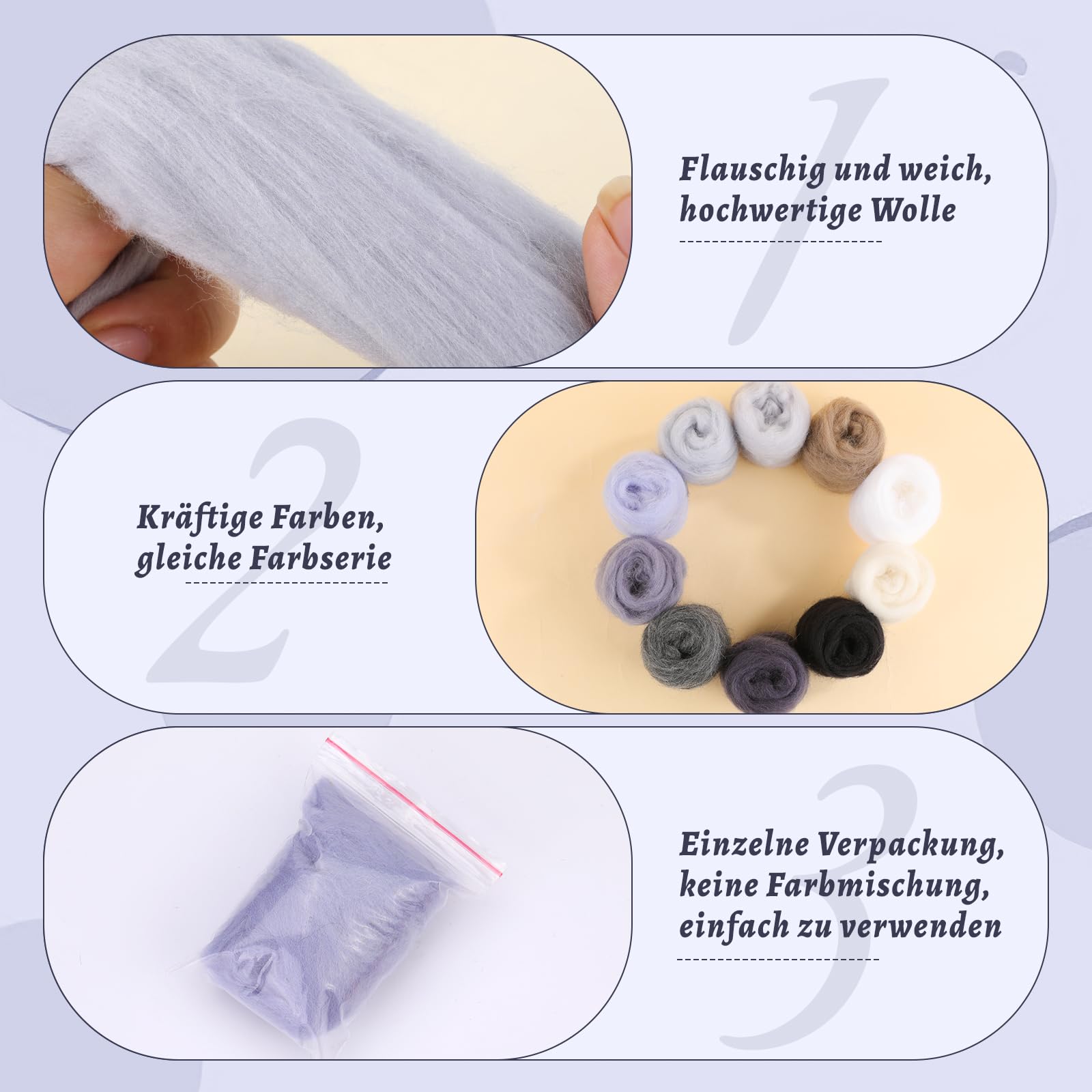 Kit Feltro Lana Per Agughetto - 10 Colori Da 100g Con Aghi, Occhi E Accessori - Foto 6