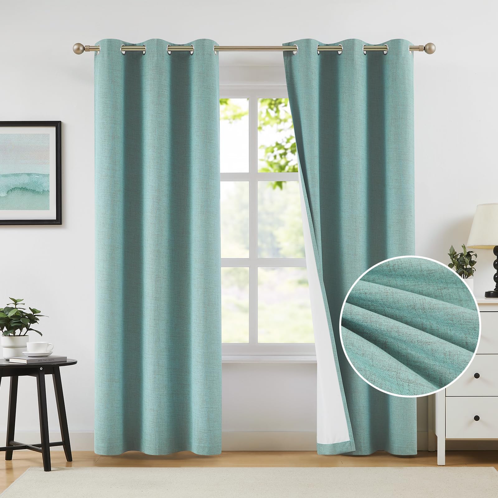 Melodieux Verdunkelungsvorhänge aus Leinen, 100 % für Schlafzimmer, Wohnzimmer, wärmeisoliert, Raumverdunkelung, Privatsphäre, gefütterte Vorhänge, natürliche, elegante Jute-Vorhänge mit Ösen, 106,7 x