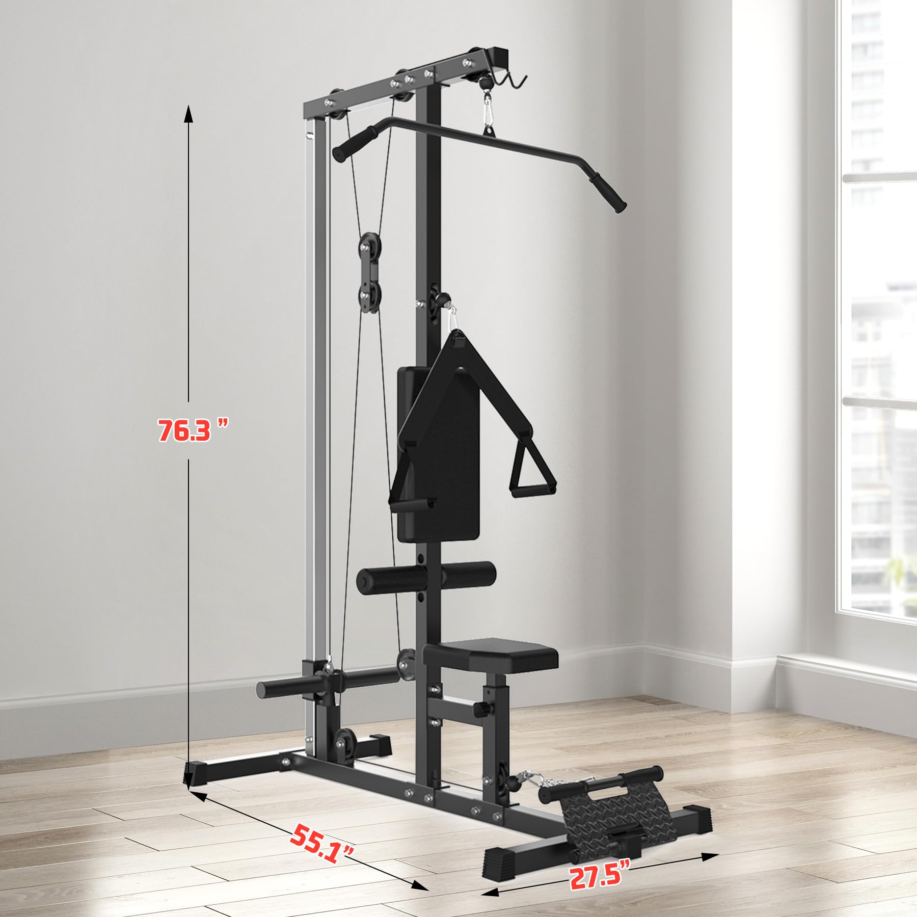 ER KANG Stazione Per Cavi A Parete Con Doppia Puleggia, 18 Altezze Regolabili, Lat Pull Down E Low Row, Base H, Carico Max 181 Kg, Per Palestra Domestica