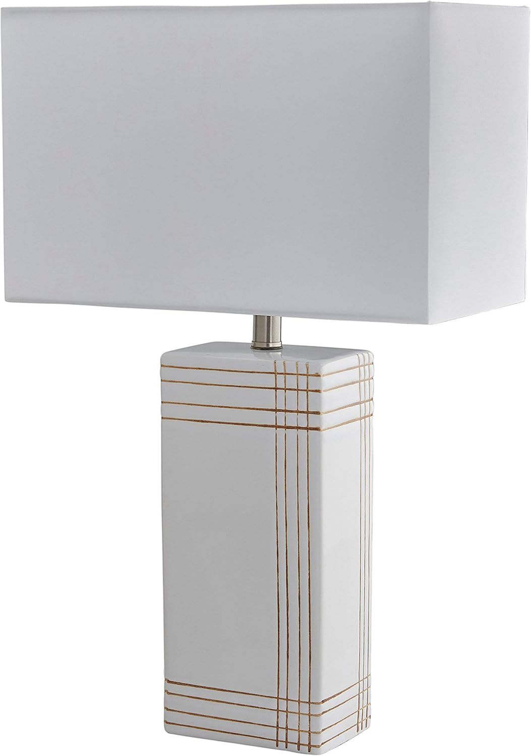 Black Friday - 60% OFF Amazon Brand – Rivet Mid Century Modern Gold Criss-Cross Stripe Ceramic Table Lamp With LED Light Bulb - 21 Inches, White
