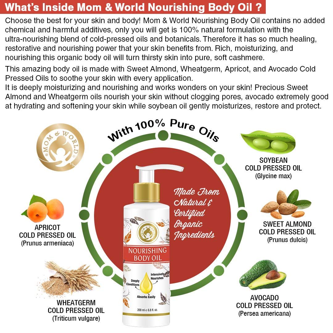 Mom & World Mother Nourishing Body Oil - 200ml - Complete Moisturising, 100% Pure Oils - No Mineral Oil 2