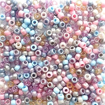 Lullaby Pastel Mix Pony Beads, Made in The USA, 6 x 9mm, Plastic Craft Beads for Banners, Concert Festival Bracelets, Necklaces, Key Chains & Jewelry, Hair braiding, Arts & Crafts, Bulk 700 Beads