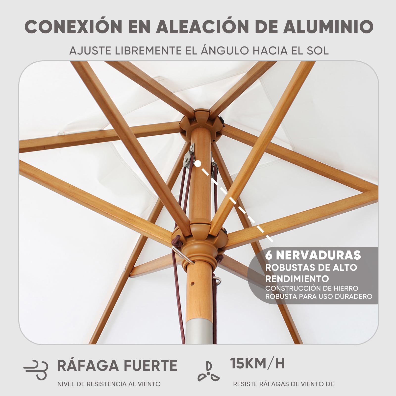 Sekey® sombrilla parasol de madera para terraza jardín playa piscina patio 200 × 150 cm Crudo/Crema rectángulo protector solar UV50+