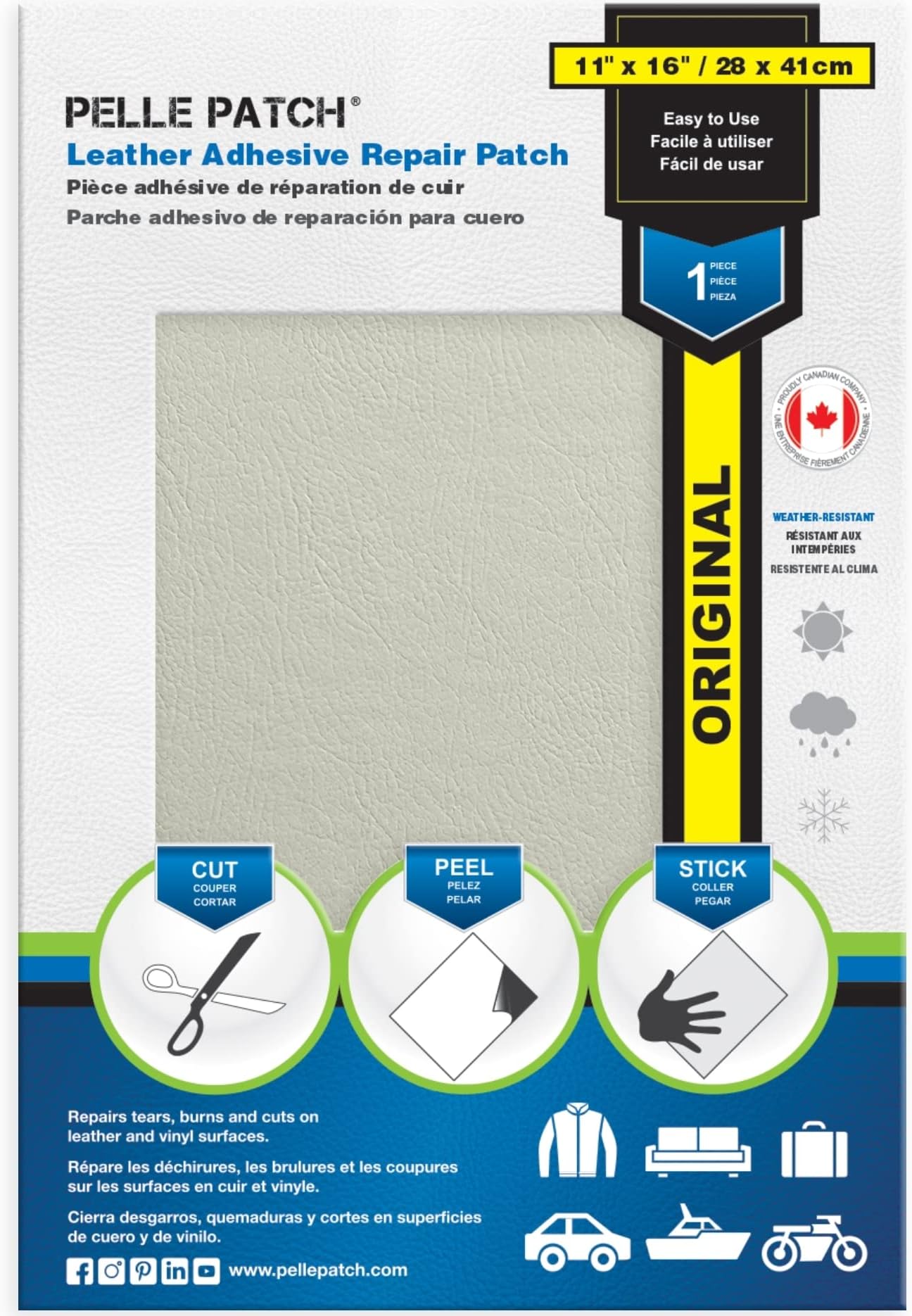 Pelle Patch - Leather Car Seat Repair Kit - 25 Colors Available - Original 11x16 - Off-White