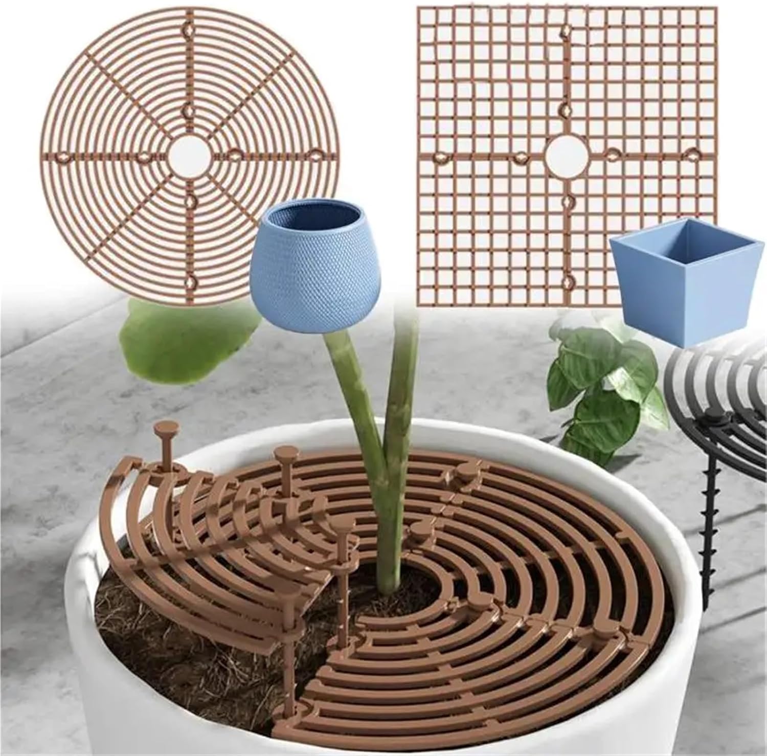 Plant Pot Cover 3pcs Flower Pot Cover Grid Garden Soil Guard Plant Protector Home Indoor Repel Cat Dog Protection for Outdoor Garden(Coffee,Square 30cm)