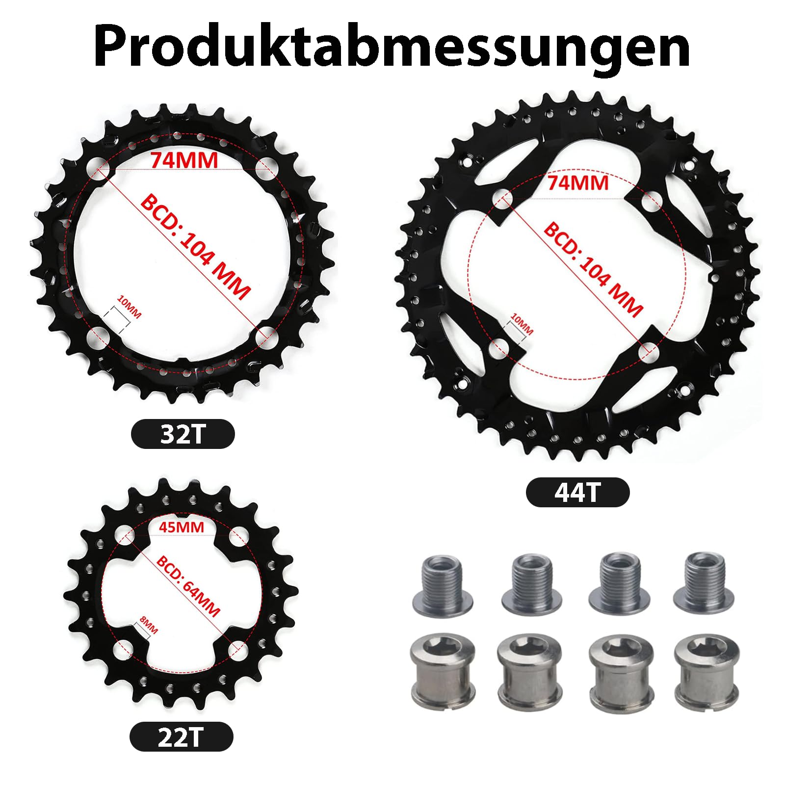 Set di 22/32/44t 104/64BCD, per bici da corsa 9/10/11 marce