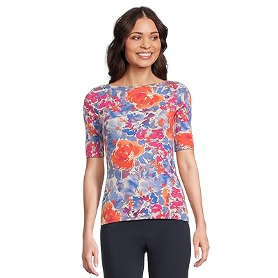 Lauren Ralph Lauren Petite Floral Stretch Cotton Boatneck T Shirts Women