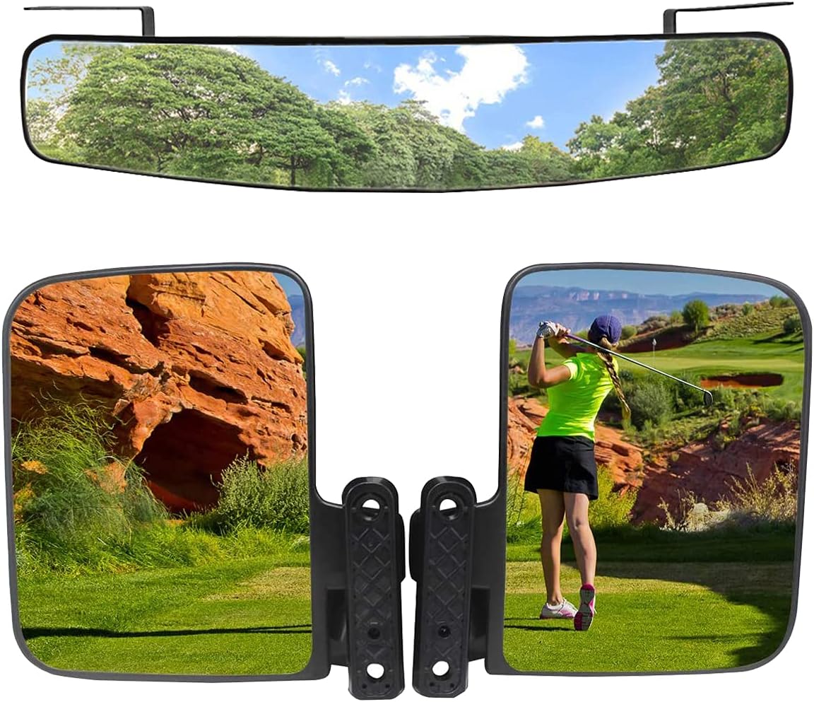 Golf Cart Folding Side Mirrors and Rear View Mirror 16.5" Extra Wide Panoramic Golf Cart Mirrors Fits for Club Car EZGO Yamaha Combo Pack