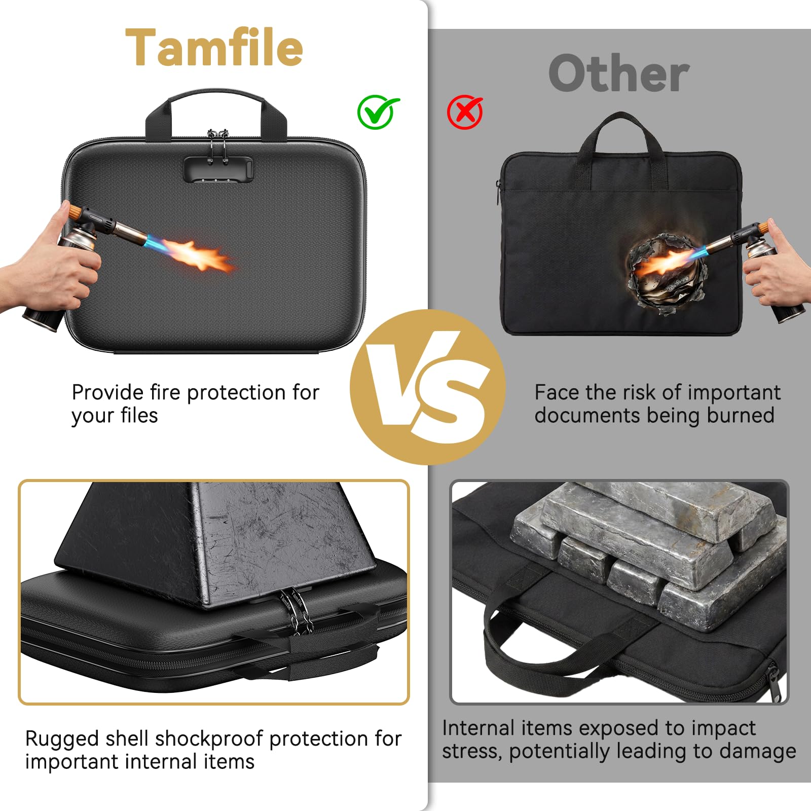 Tamfile Organizer ignifugo con raccoglitore ad anelli a D e 100 protezioni | Custodia rigida per documenti importante, con cerniera e serratura, protezione sicura per casa e ufficio, per formato lettera