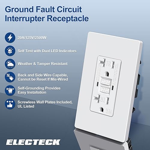 Miniatura 2 de ELECTECK Paquete de 10 salidas GFCI de 20 amperios, a prueba de clima al aire libre (WR), receptáculos GFI de autoprueba con indicador LED,