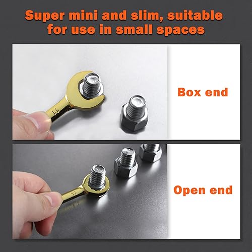 Miniatura 4 de Juego de llaves combinadas pequeñas, métricas y estándar, 20 piezas de 0.157-0.433 in y 532 pulgadas a 716 pulgadas, chapadas en color, abiertas y