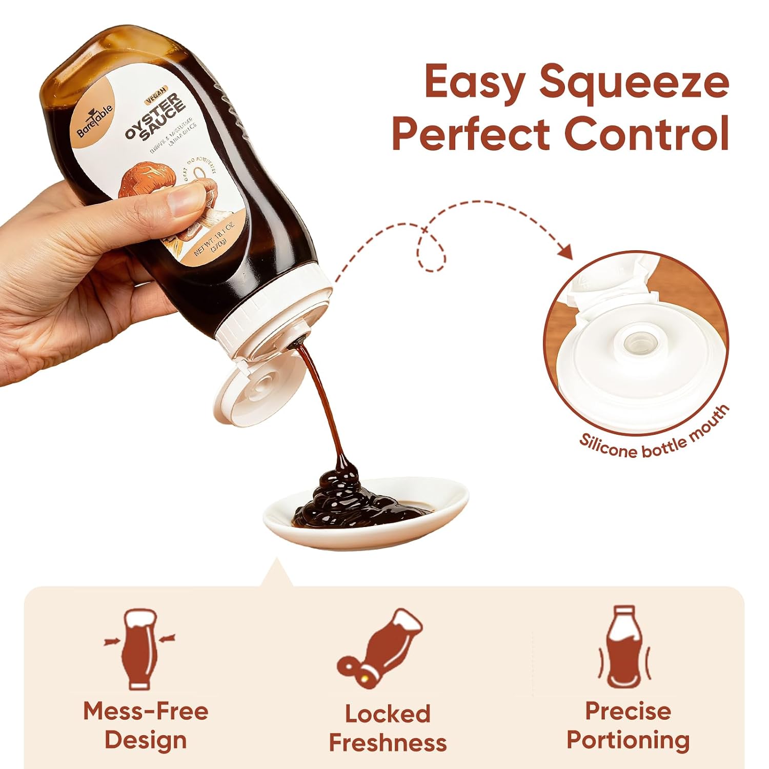 BareTable Oyster Sauce, Matsutake Vegan Oyster Sauce for Cooking, Low Sodium, Non-GMO, No Preservatives/MSG, Stir-frying, Marinating, and Dipping Sauces, 13 Oz Smart Squeeze Bottle thumbnail
