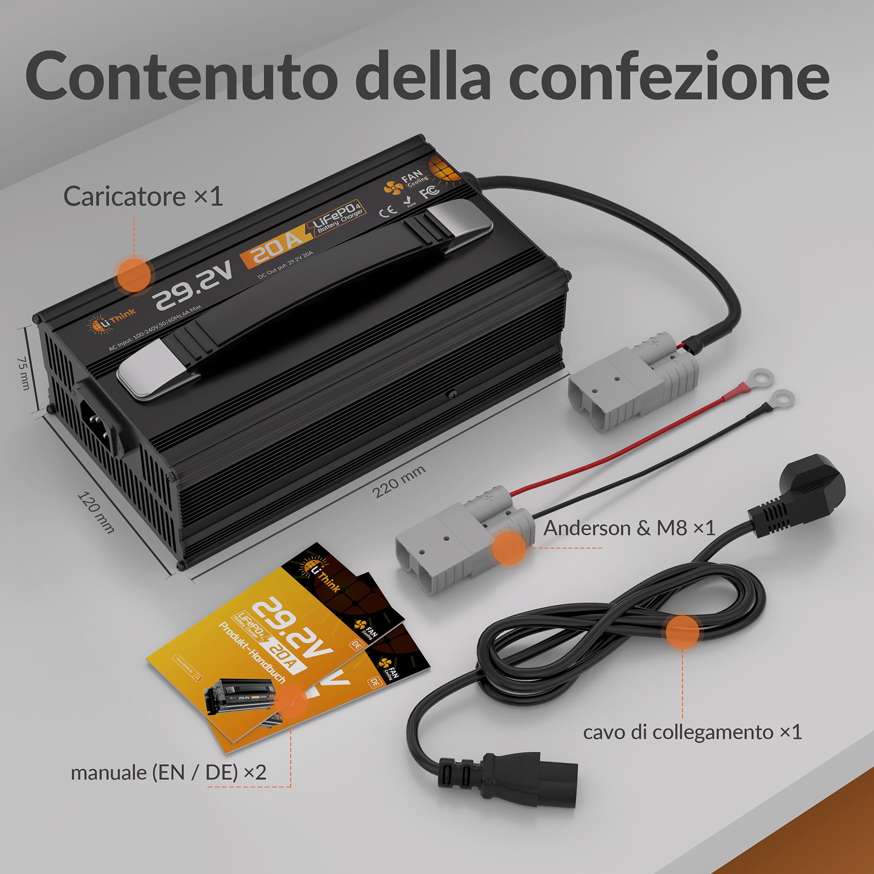 Caricabatterie al litio da 29,2 V, 20 A, per batteria al litio LiFePO4 da 24 V