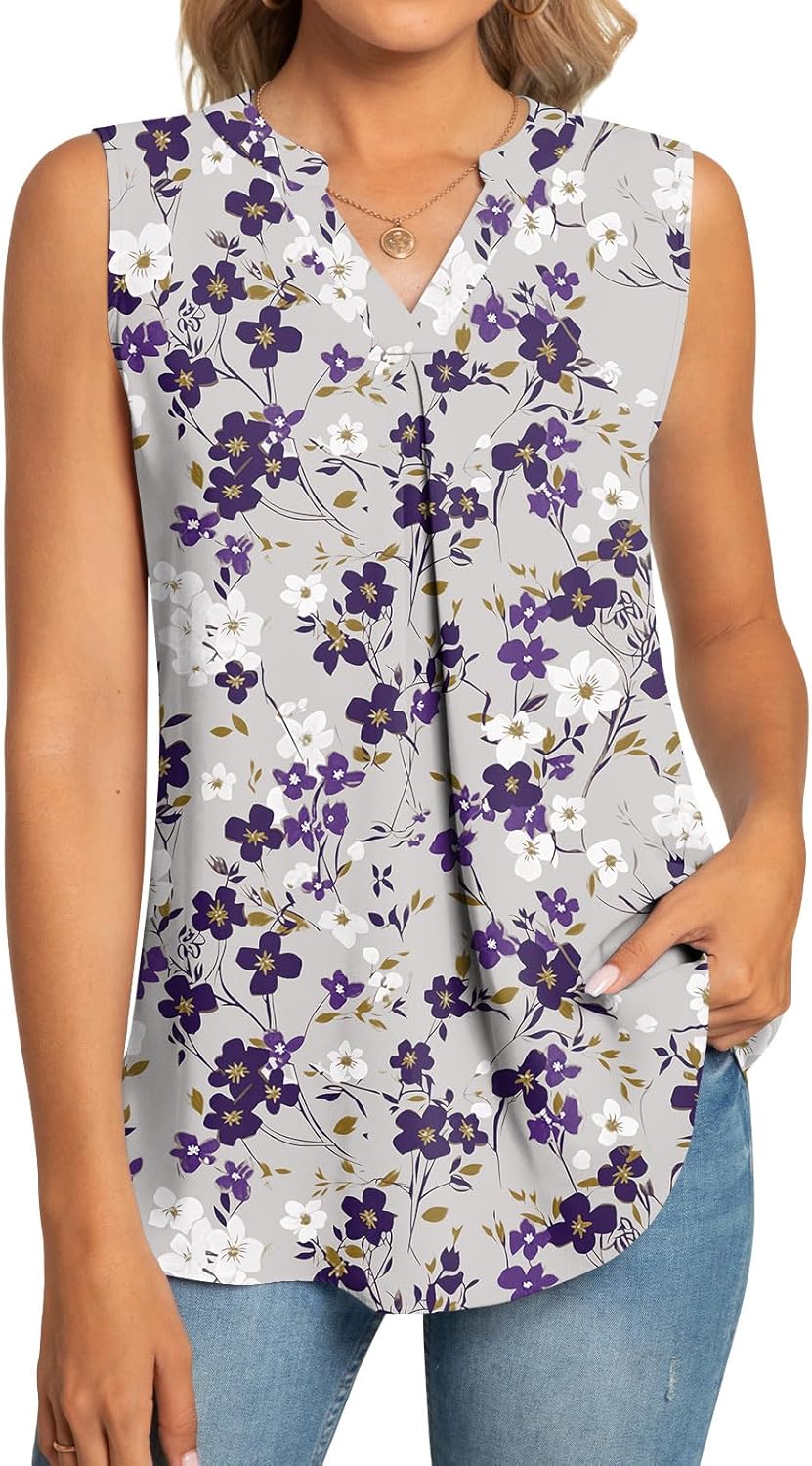 Anyhold Women's Chiffon Tank Tops Sleeveless V Neck Blouse Dressy Casual Tops Office Work Shirts - Image 3