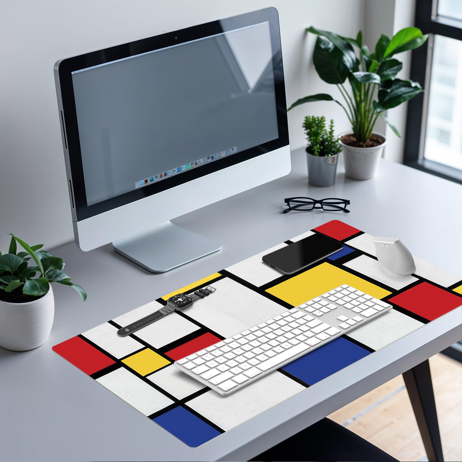 Giallobus - Tappetino scrivania - Opere famose - Vinile - 90L x 40l cm - 38 - Mondrian 1 - Tappetino mouse, sottomano tavolo pad, copri scrivania antiscivolo