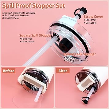 Stanley Cup Accessories - 8 Pcs Set, Including Straw Cover Cap, Square & Round Leak Stoppers, Silicone Boots for Stanley Cup 2.0 40/30oz/Tumbler & IceFlow 20/30oz (Black)