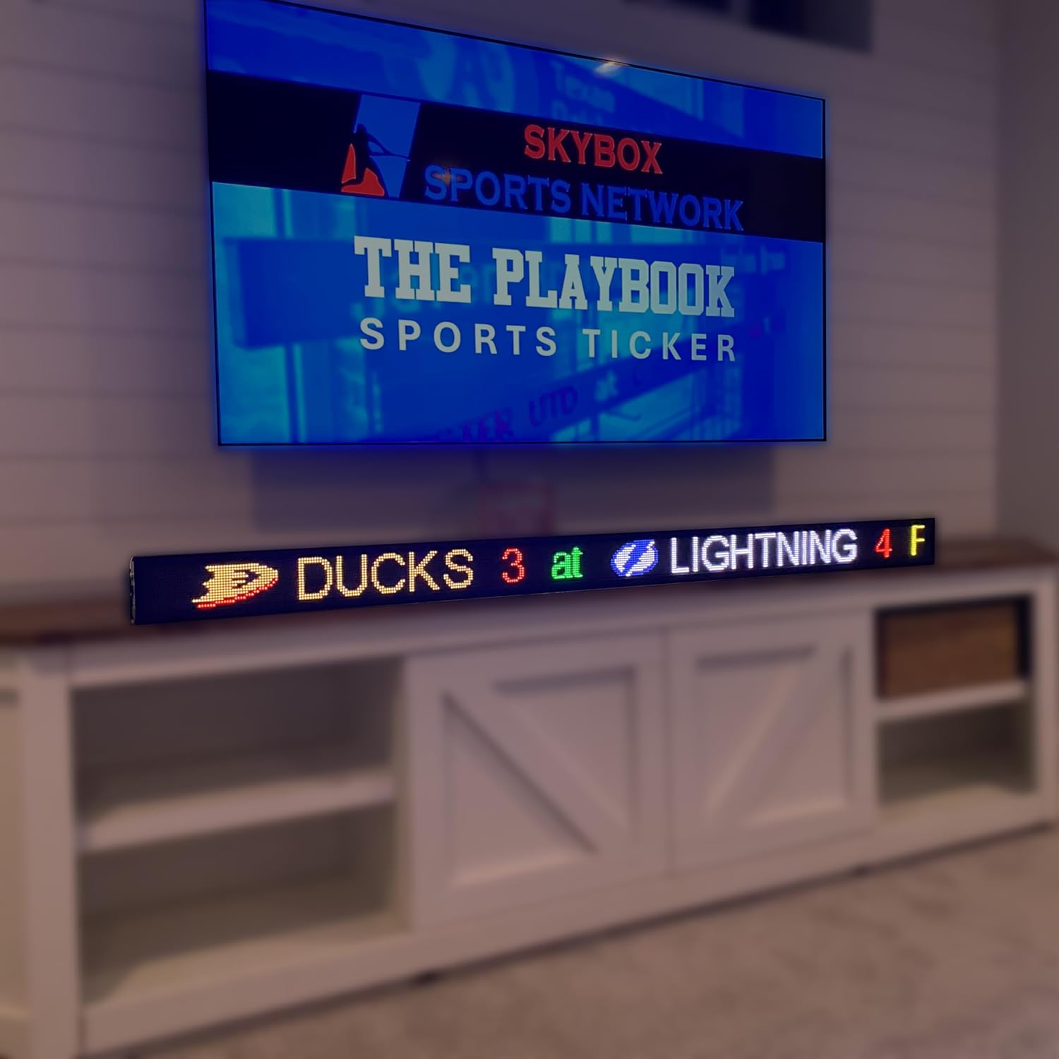 The Playbook LED Sports Ticker Sign | Live Scoreboard | for Man Caves, Offices and Businesses | Hardcore Sports Feed, 48" Length