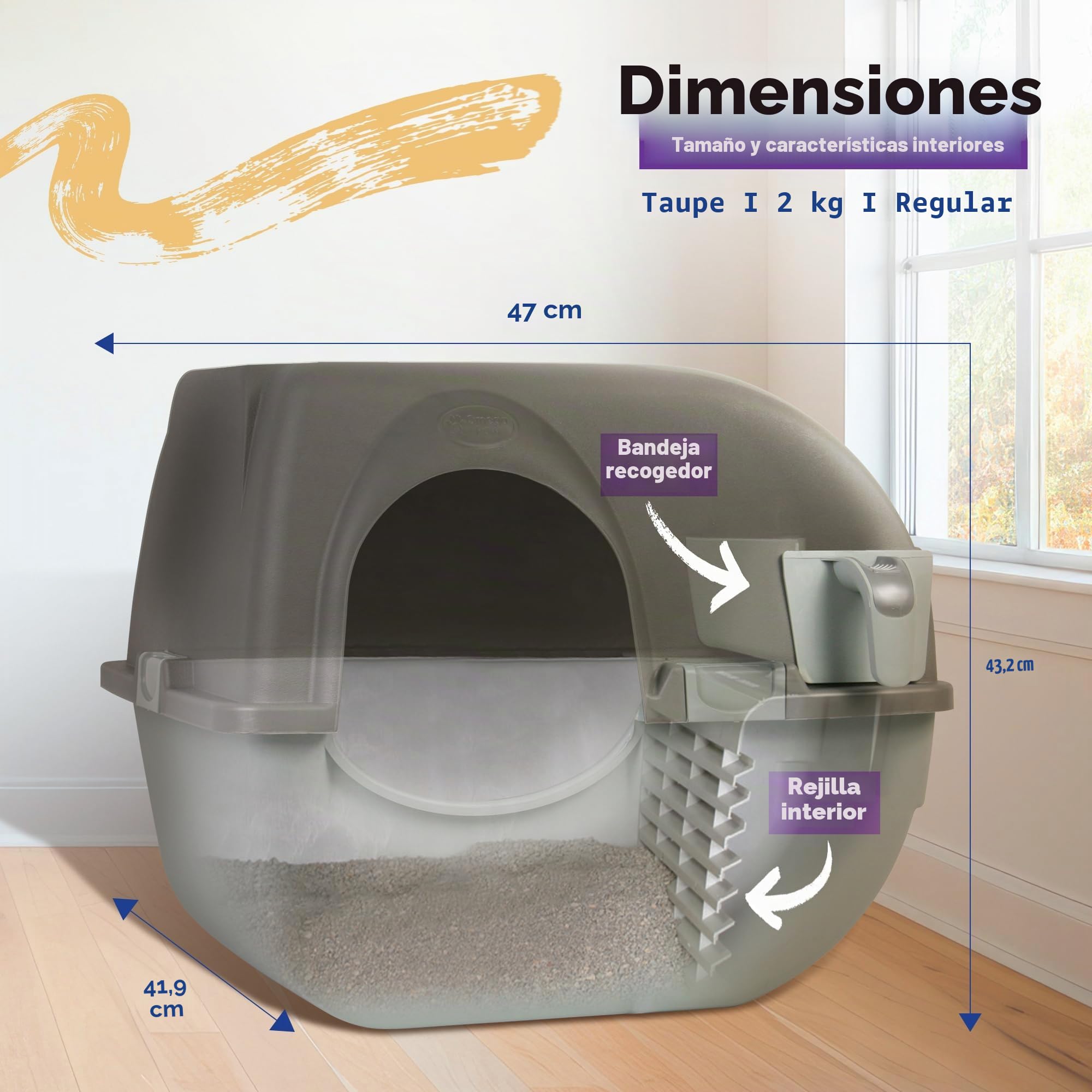 Omega Paw NRA15 - Caja de arena autolimpiable, tamaño regular, color gris