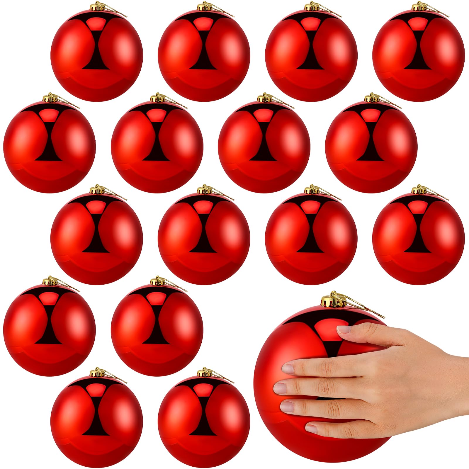 Meooeck 16 Pcs 6 Inch Large Christmas Ball Ornaments Giant Oversized Shatterproof Plastic Christmas Ball Outdoor Hanging Decorations UV and Water Resistant for Holiday Party Lawn Yard Xmas Tree Decor