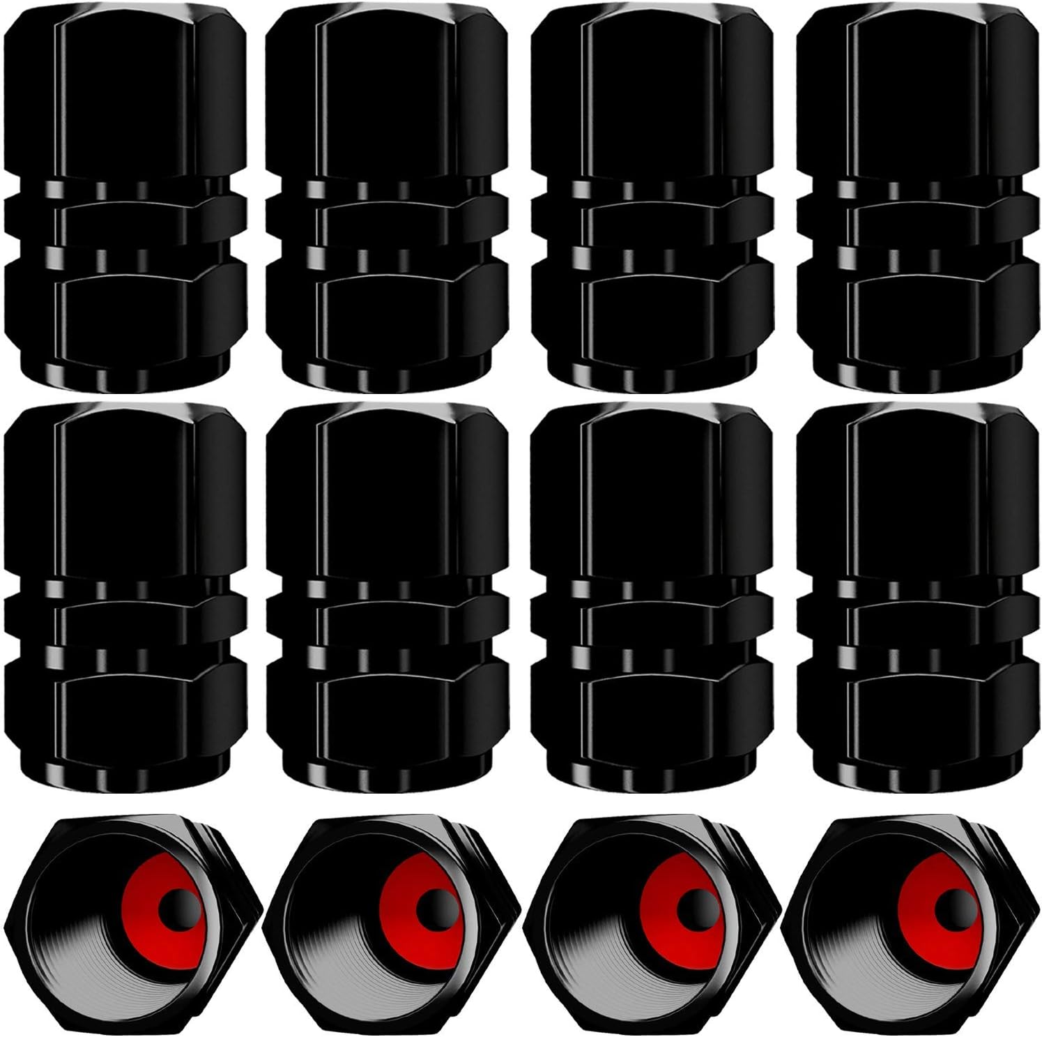 AUTONINA (12-Pack) Tire Valve Stem Caps, with Rubber Ring Seal | Hexagon | Heavy-Duty | Dust Proof Airtight | Light-Weight | Universal for Cars, SUVs, Bike, Trucks, Motorcycles | Aluminum (Black)