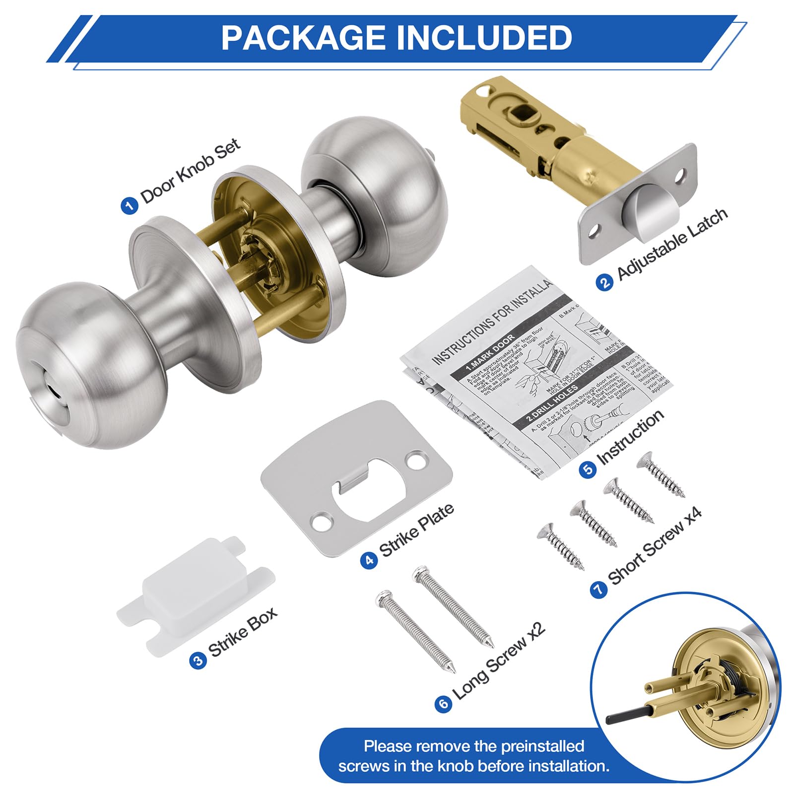 Plustool 10 Pack Brushed Nickel Door Knobs,Privacy Door Knob with Lock, Interior Doorknobs Silver, Keyless Door Locks Set for Bedrooms Bathrooms, Reversible for Left/Right Door Handle — Amazon image 7