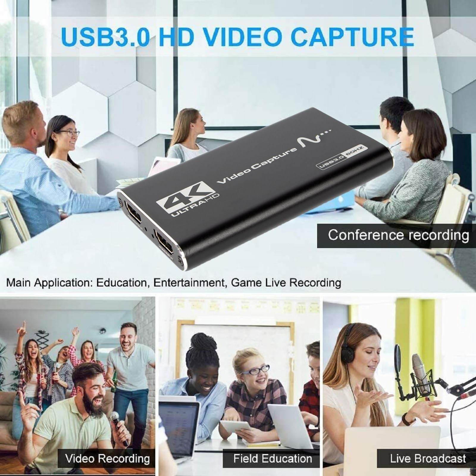 Dispositivo de captura de video HDMI HD 4K USB 3.0 HDMI a USB captura de video 1080P @60Hz para transmisión en vivo y grabación