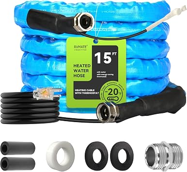 RVMATE Heated Water Hose for RV 15FT,20 F Antifreeze Heated RV Water Hose with Energy Saving Thermostat, for RV/Camper/Home/Garden, RV Accessories