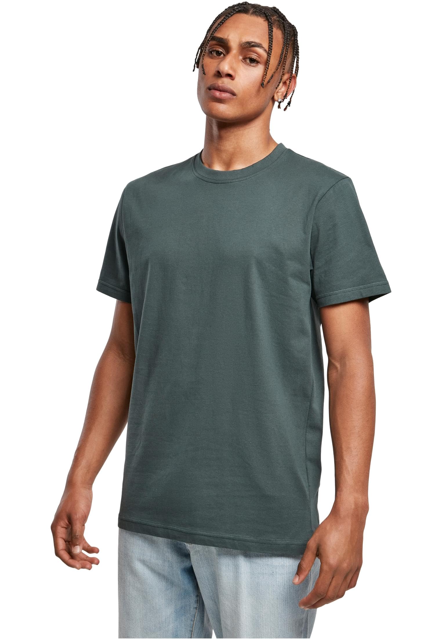 Build your Brand Men's T-Shirt Round Neck, Men's Basic T-Shirt with Crew Neck, Regular Fit, Cotton, Sizes XS - 5XL, Bottle Green, 5XL