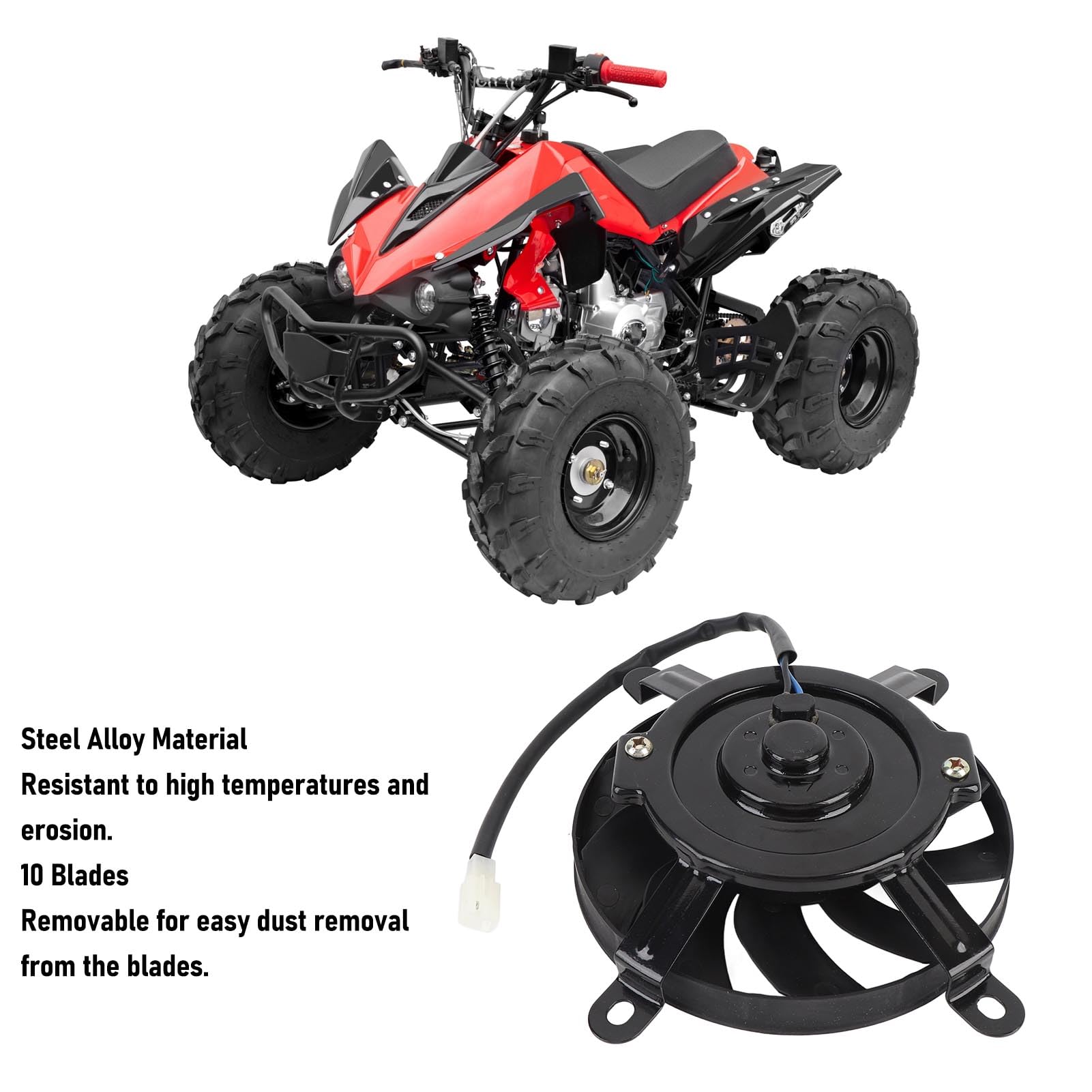 Ventola di Raffreddamento per radiatore Moto, 170 mm, Realizzata in Lega d'Acciaio, con 10 Pale, Compatibile con Quad, Kart e Altri Veicoli con capacità di 150, 200, 250, 300 e 350 ml