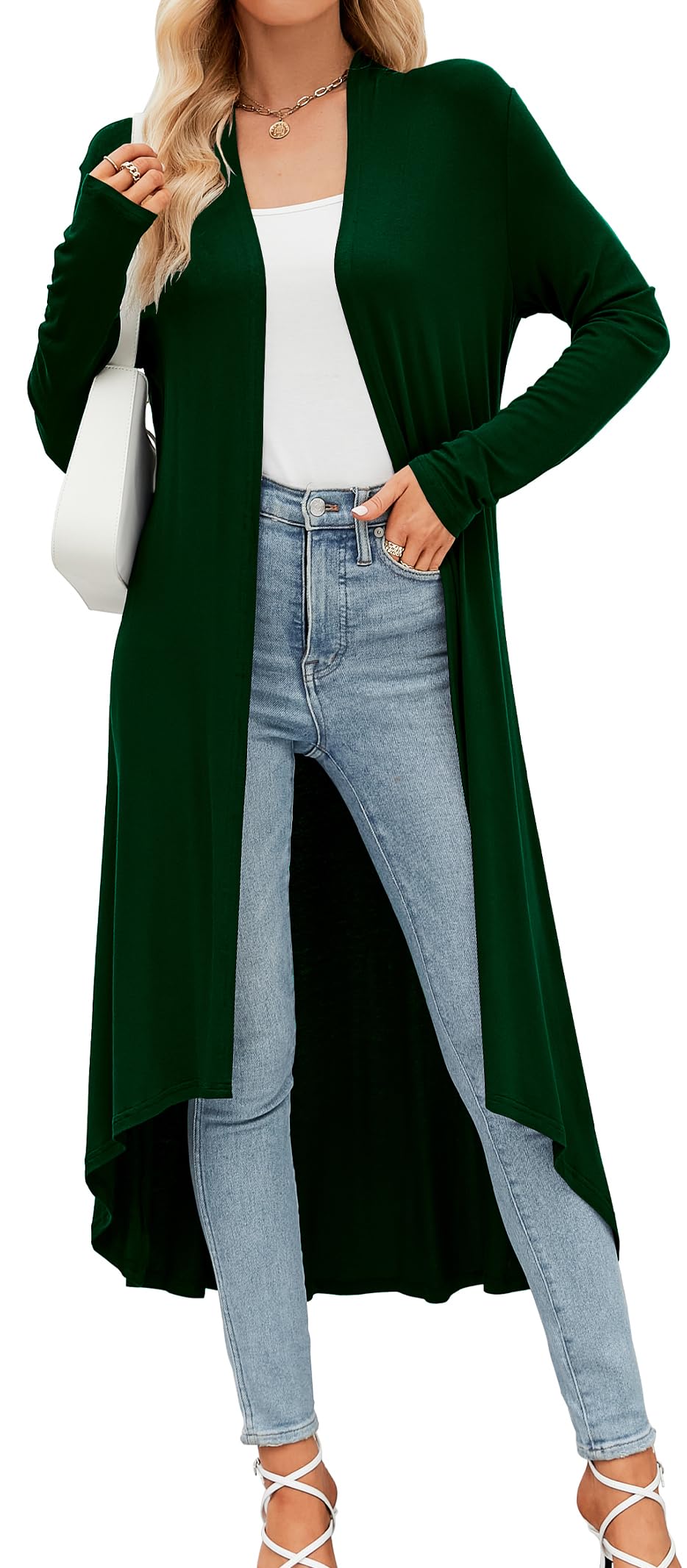 POGTMM Women's Casual Long Open Front Drape Lightweight Duster High Low Hem Maxi Long Sleeve Cardigan (S-3XL)