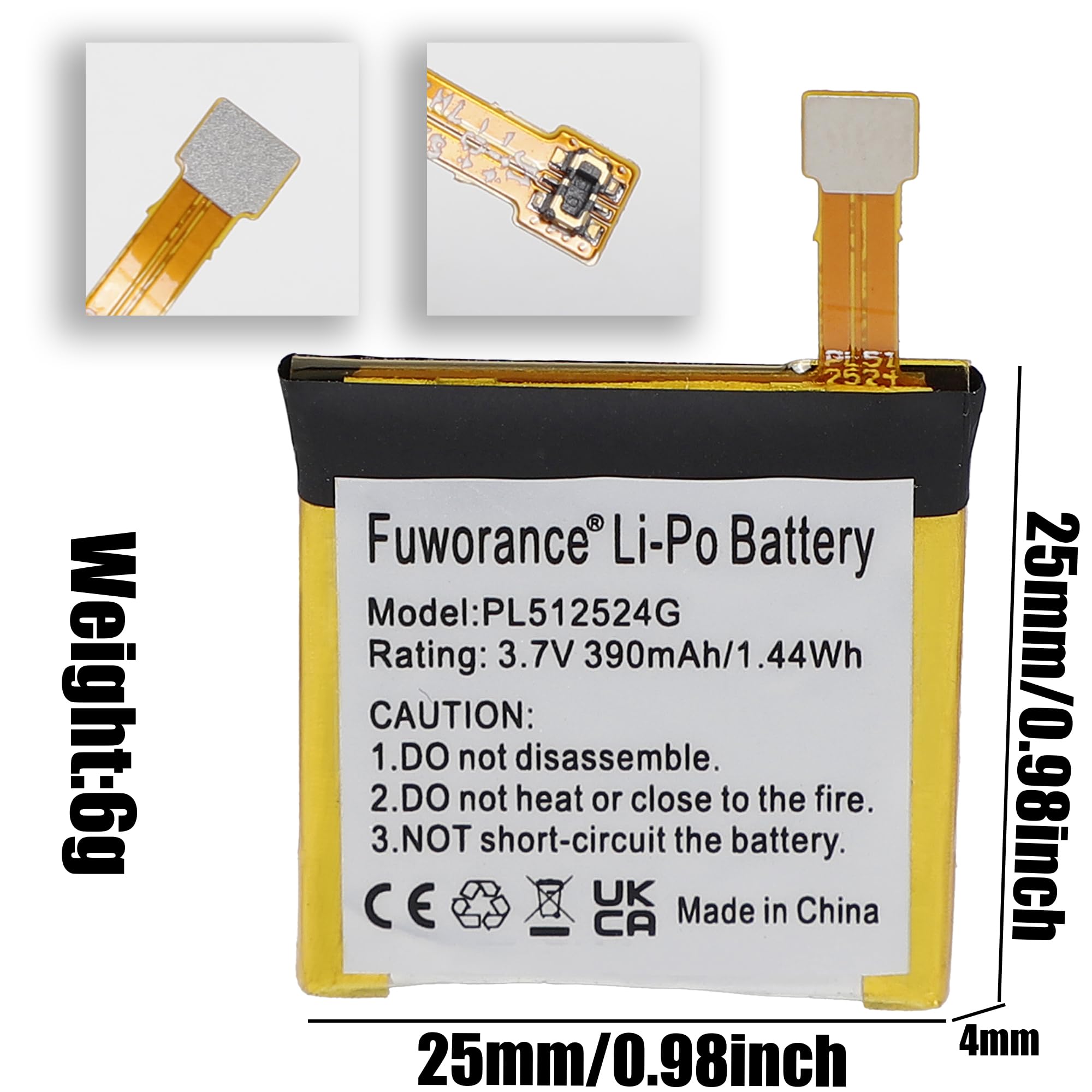 390mAh 3.7V PL512524G Bateria zamienna Kompatybilna z Amazfit T-rex Verge Lite, A1807, A1801, A1808, A1811, A1818, A1918, GTR47, V010 Watch Bateria litowo-polimerowa zestaw naprawczy