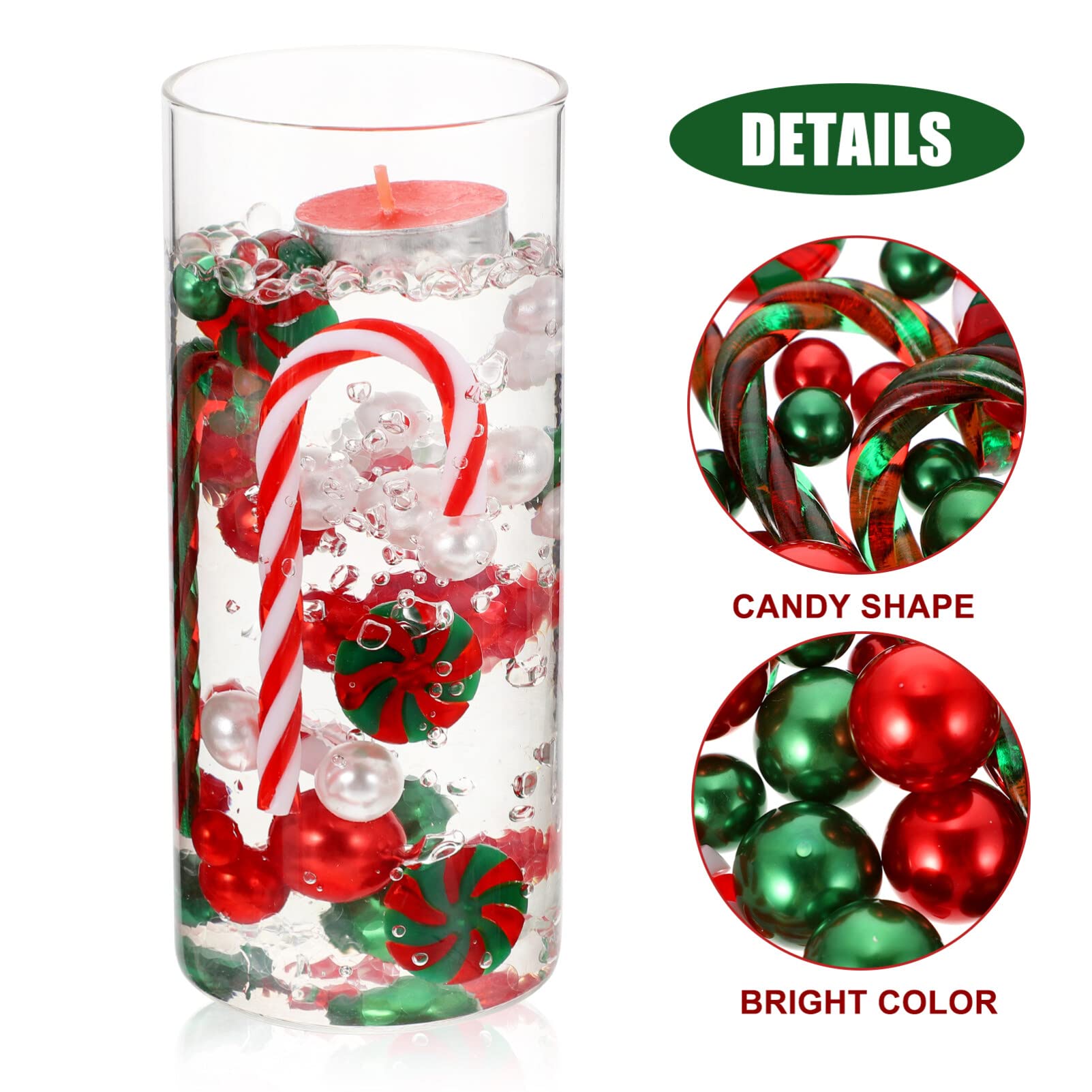 SUPVOX Christmas Vase Filler, Green Red Candy Cane Pearl Beads, Christmas Filler Floating Faux Pearls for Vase Home Party Wedding Decor-106Pcs