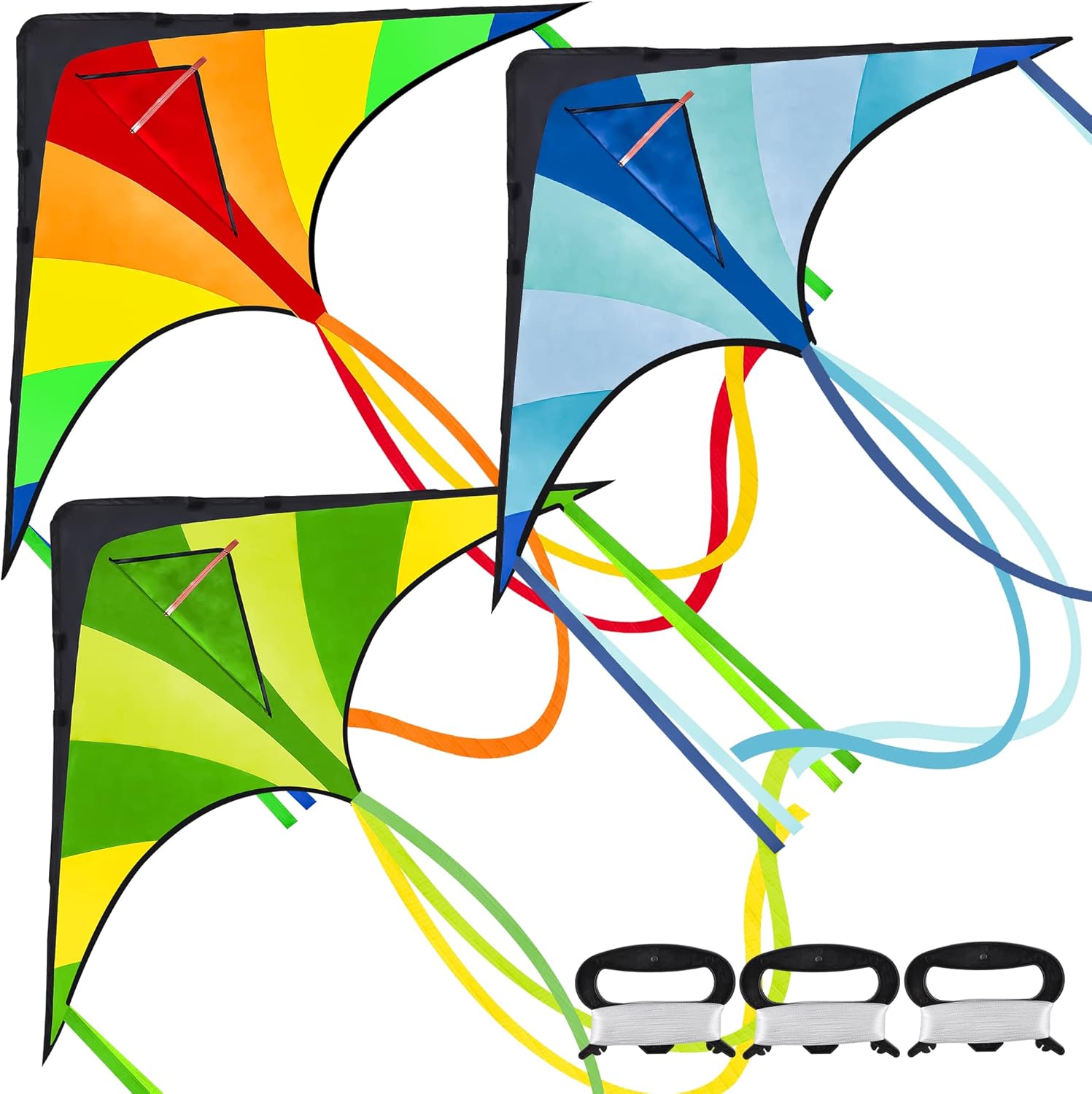 JOYIN 3 Packs Large Delta Kite Green, Blue and Rainbow