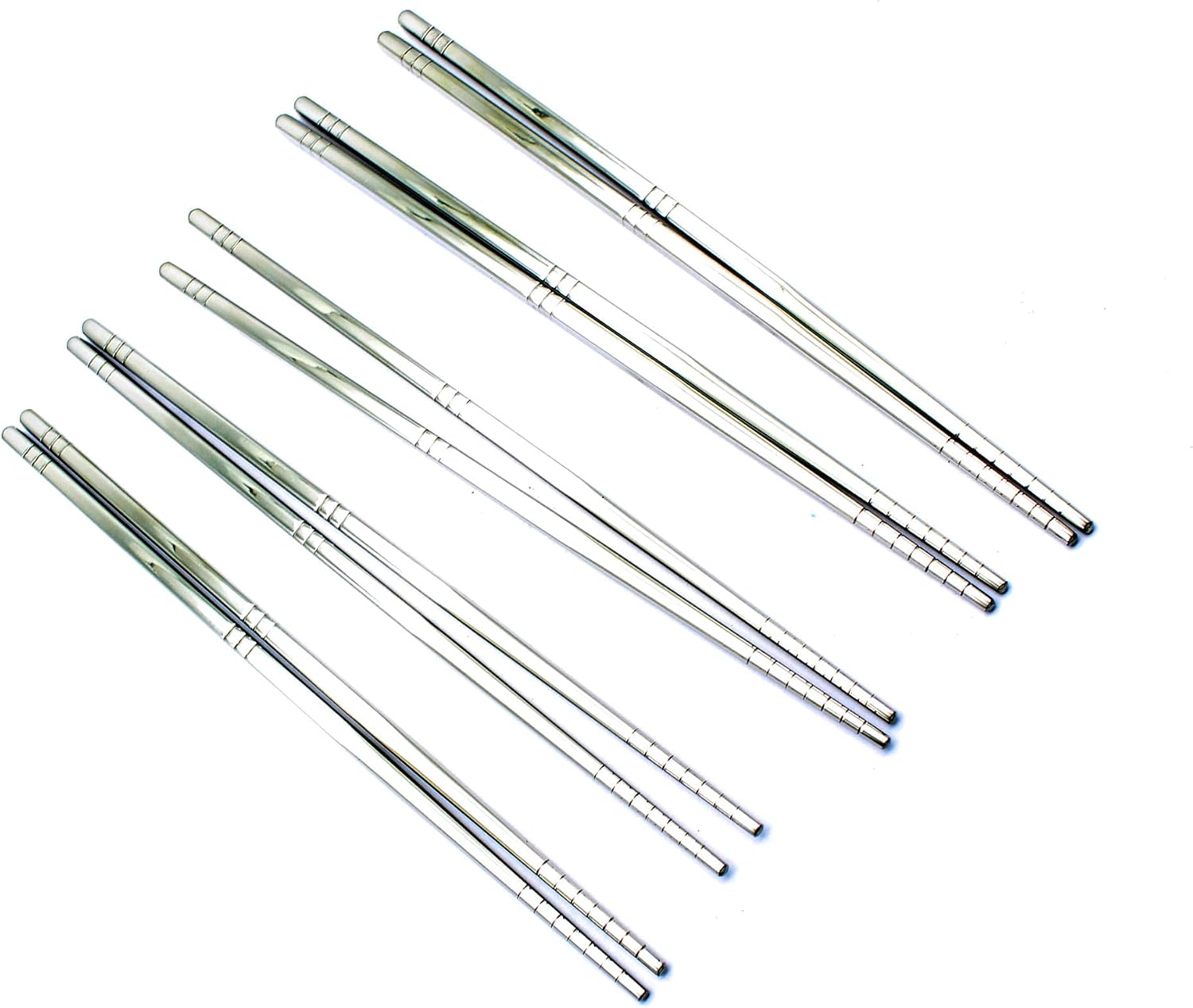 TMAX 5 Pairs Smooth Stainless Steel Chopsticks - Silver Reusable Dishwasher Safe Metal Square Lightweight Chop Sticks - Easy to Use and Clean (No Color Fading)