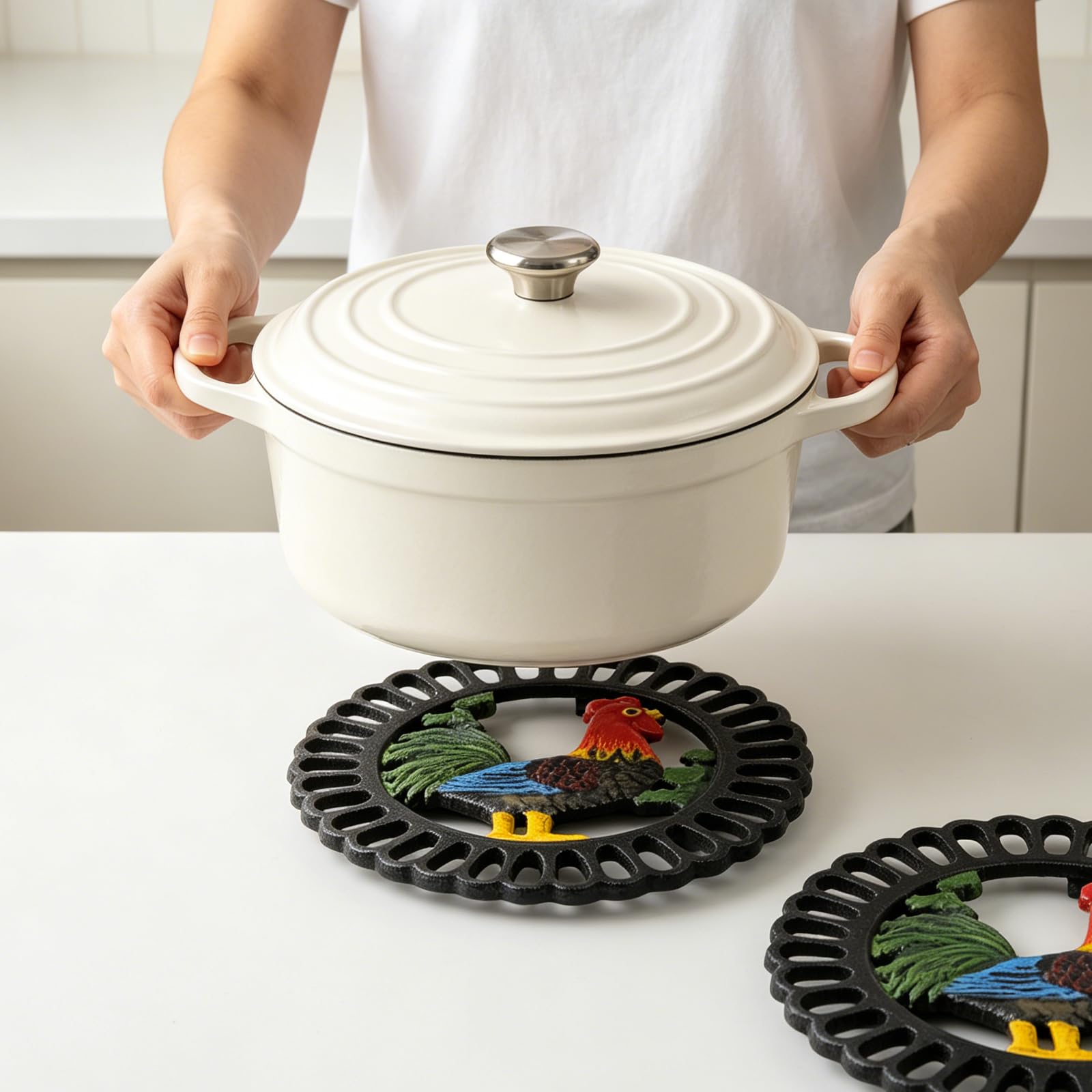 Dessous de plat rond en fonte pour casseroles chaudes, 18,3 cm