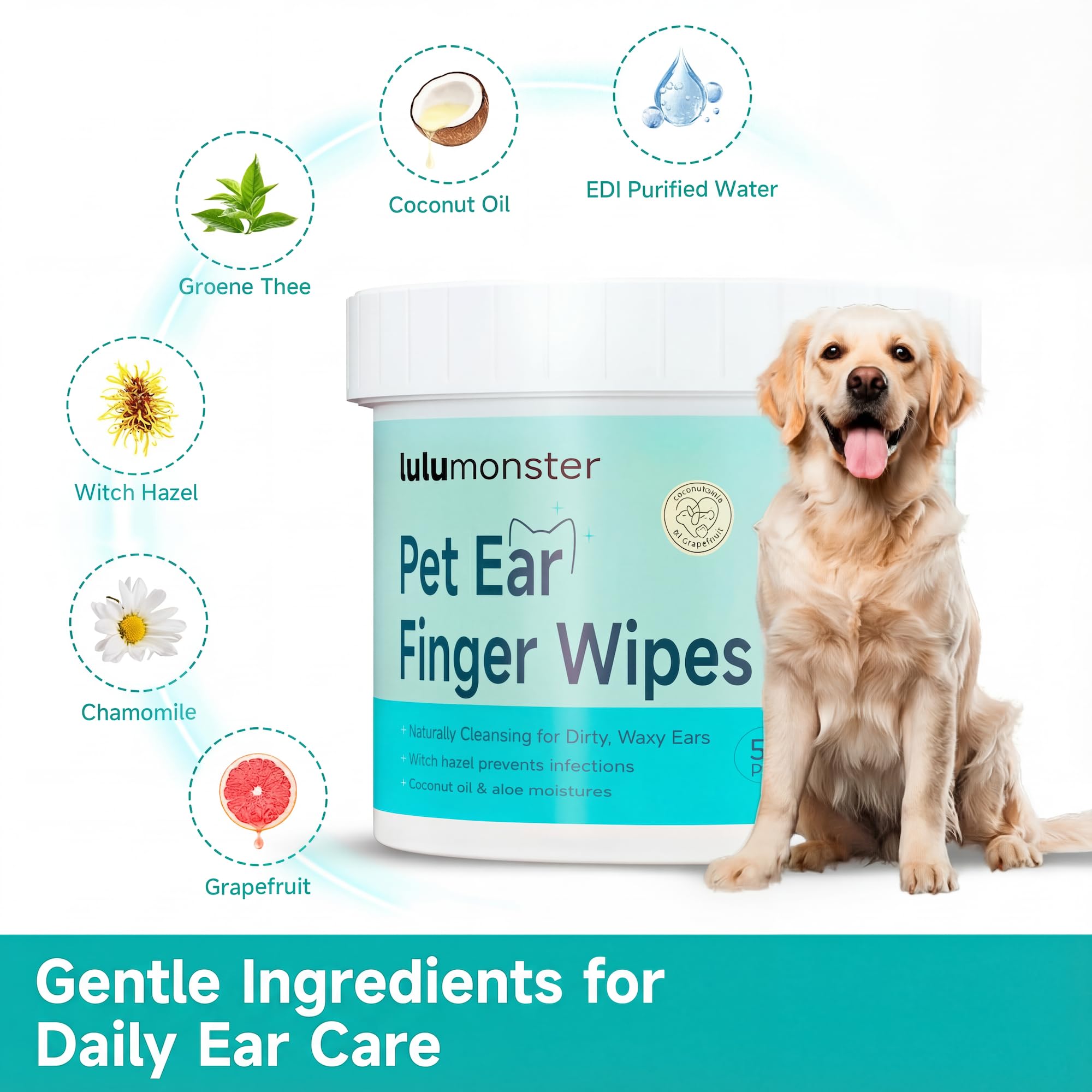 LULUMONSTER Dog Ear Wipes Finger Pads – Ear Cleaner Finger Wipes for Dogs & Cats, Remove Ear Wax & Odor, Gentle & Unscented 2