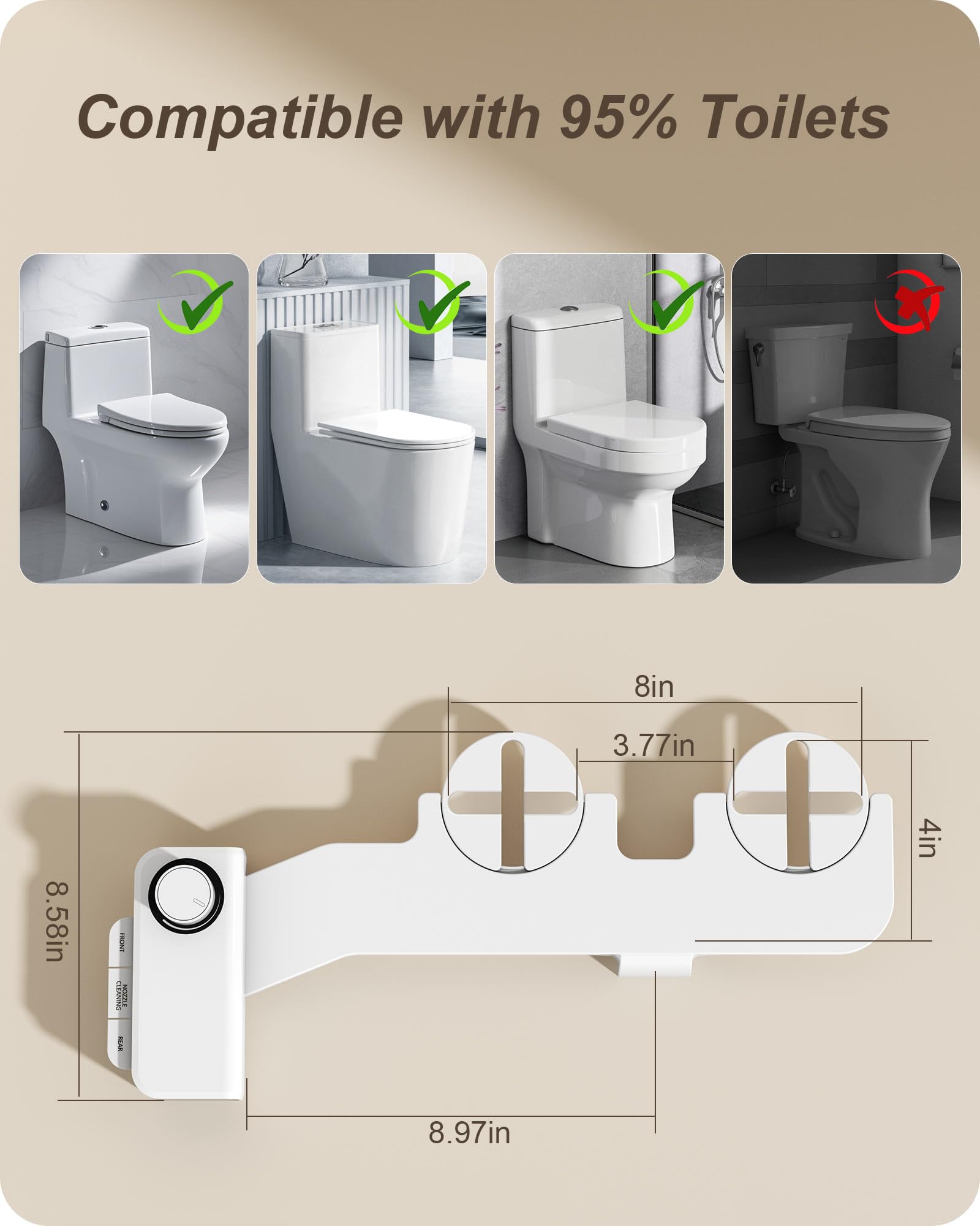 Ultra-Slim Bidet Attachment for Toilet Dual Nozzles Feminine Rear Wash Bidet Toilet Seat Attachment Non Electric Self Cleaning — view 5