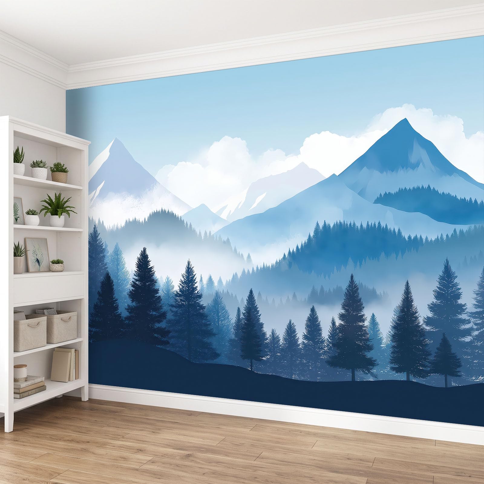 Bosque Pinos Azul Montaña Brumosa Papel pintado fotográfico
